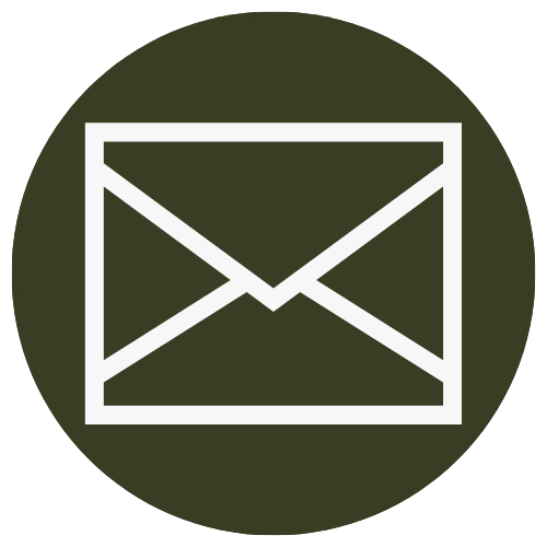 Envelope icon on a dark green circular background.