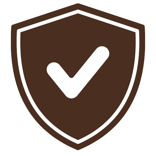 A brown shield with a black checkmark in the center.