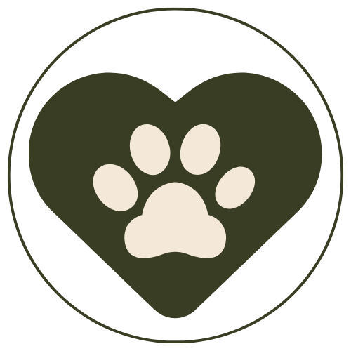 A dark green heart with a white paw print in the center.