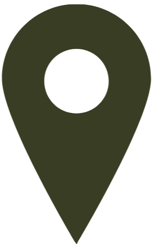 A dark green map location pin icon.