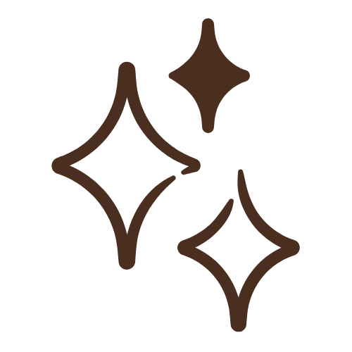 Illustration of four brown sparkling star shapes.