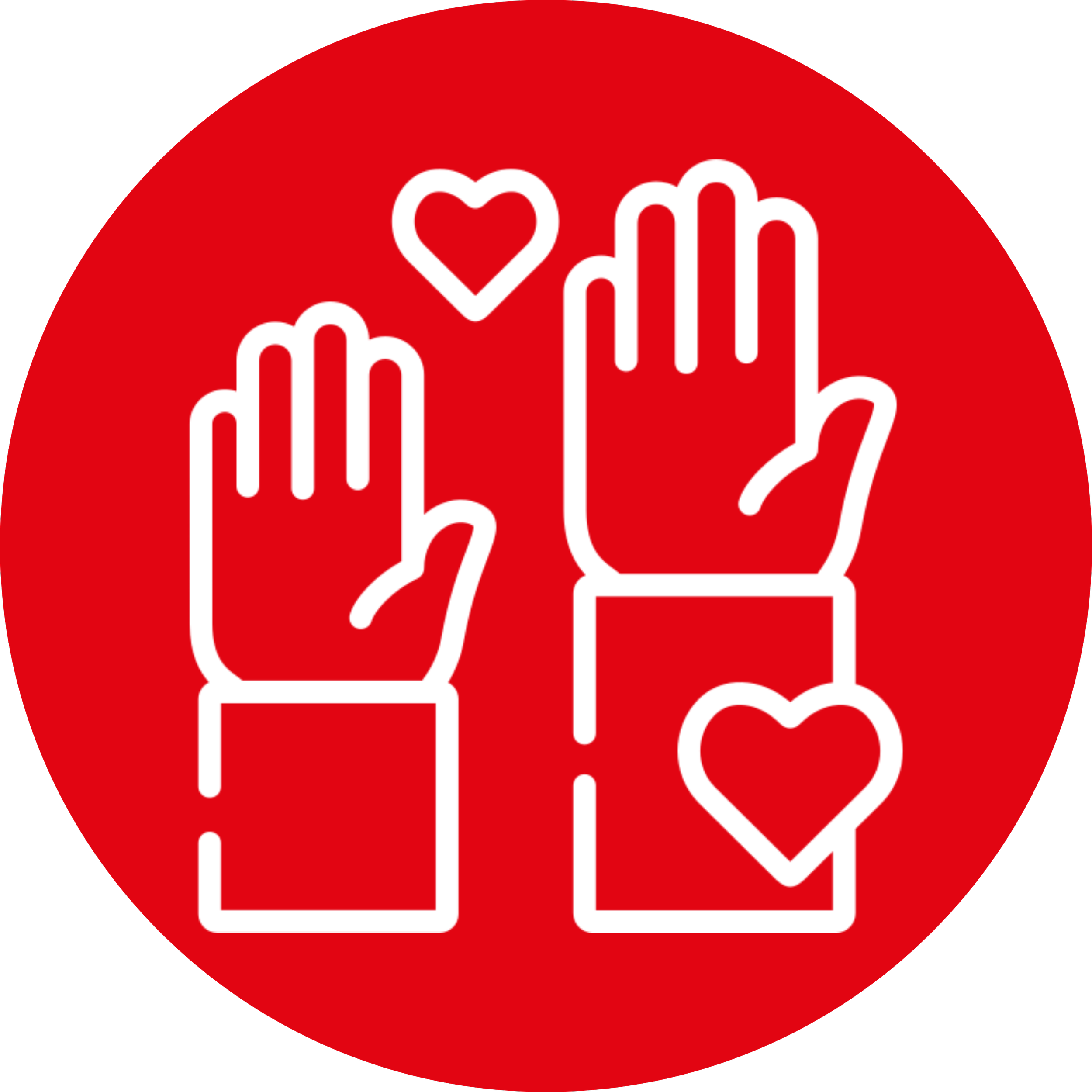 A red circular button featuring white outlines of glasses with hearts on the left lens, and the words 'oh love' written in lowercase letters to the right of the hearts.