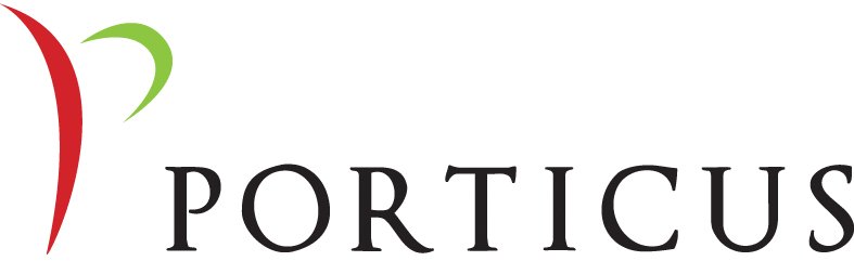 Porticus logo with stylized red and green design and the company name 'PORTICUS' in black text.