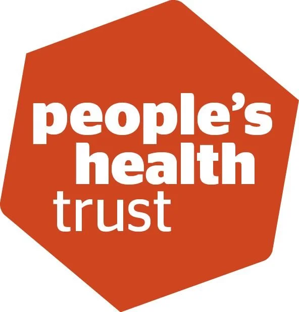 Logo of People's Health Trust with a red hexagon background and white lowercase text.