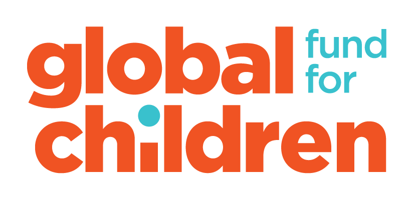 Logo for Global Fund for Children with the words 'global' and 'children' in large orange letters, 'fund for' in small blue letters.