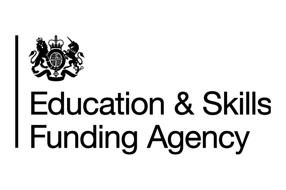Logo of the Education & Skills Funding Agency with a coat of arms featuring a lion, a unicorn, and a shield.