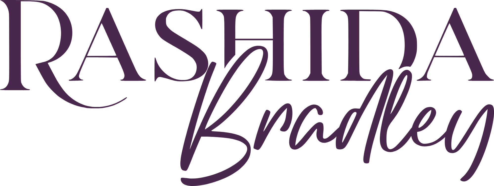 Text reading 'Rashida Brooks' in dark purple stylized font.