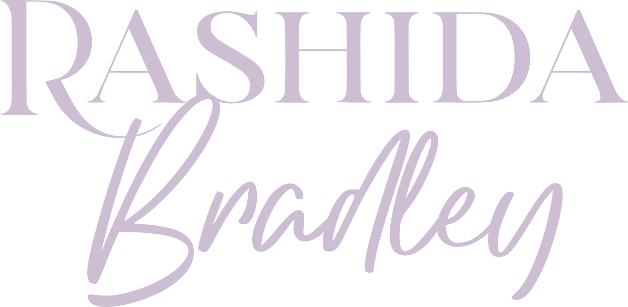 Stylized logo that reads 'RASHIDA Bradley' in large, elegant font with a purple color.