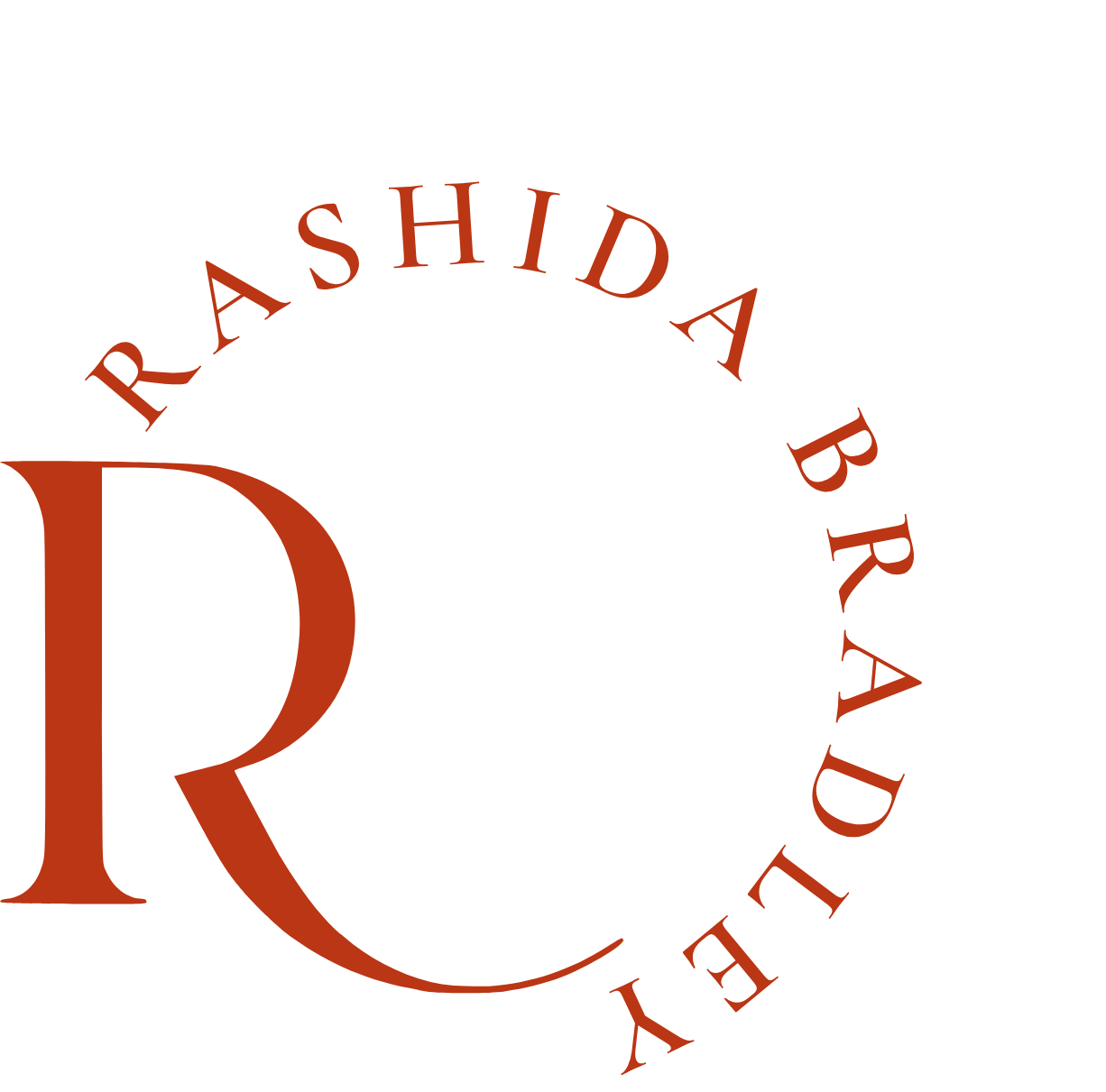 Logo with a large letter R and a surrounding circular text that reads 'RASHIDA B RAY'.