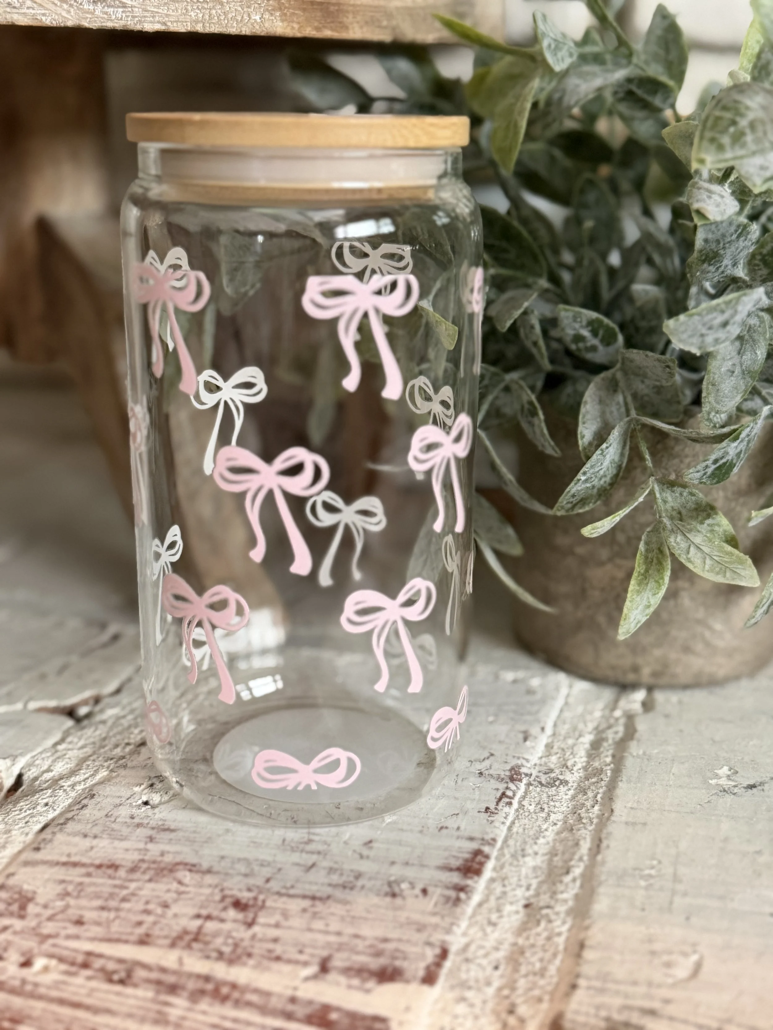 Pink Bows 16oz glass