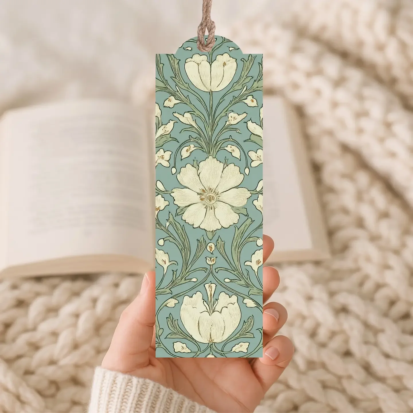 Dusty Blue Floral Wood Bookmark