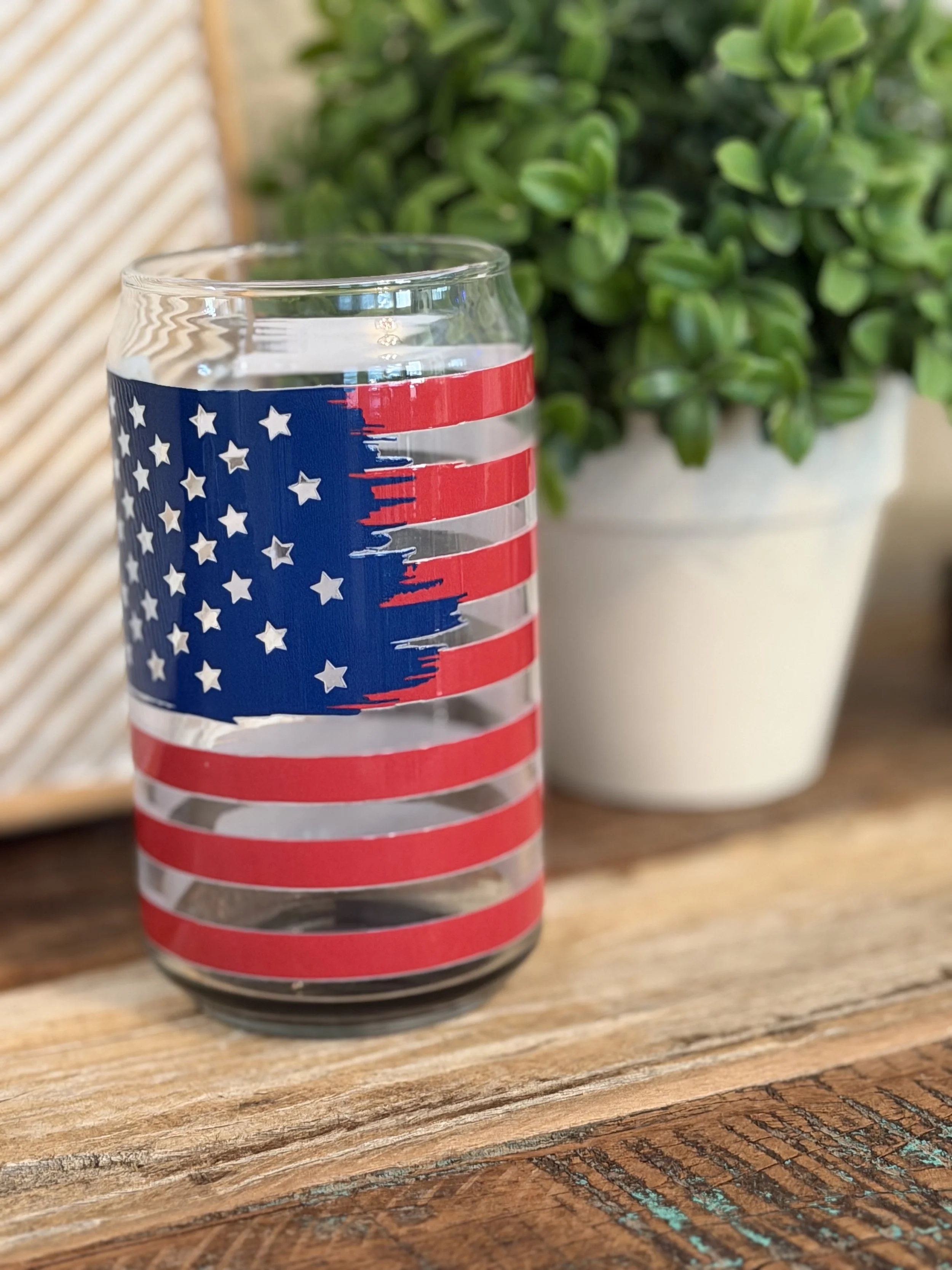 American Flag Glass Can 16oz