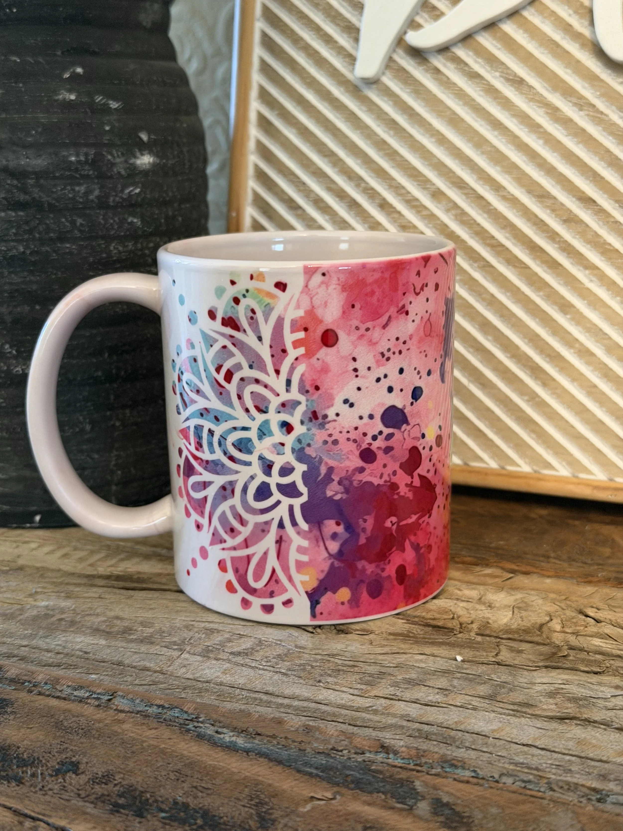 Hot Pink Mandala Mug 11oz in Pink Marble