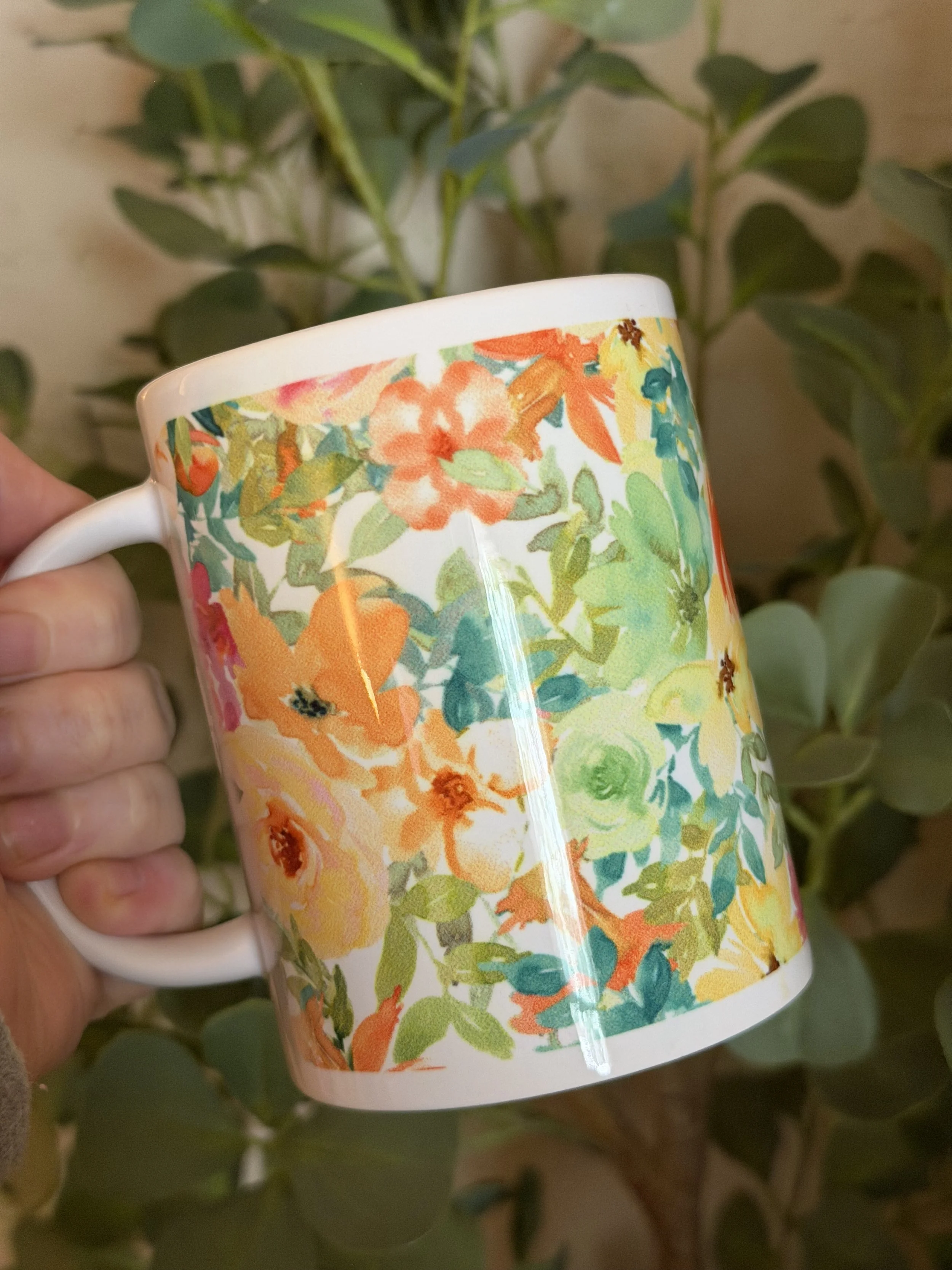 Orange Blue Floral Mug 15oz