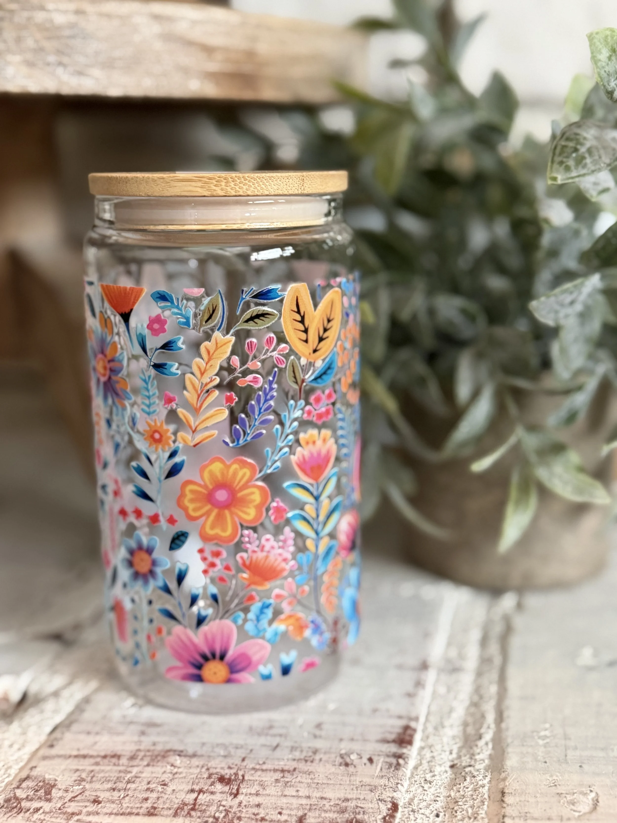 Summer Flowers 16oz glass
