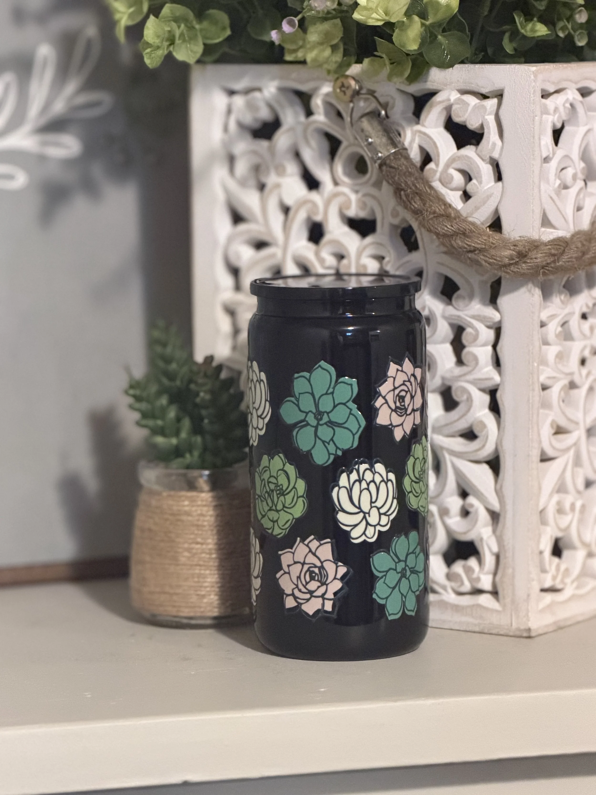Succulent 16oz glass in black