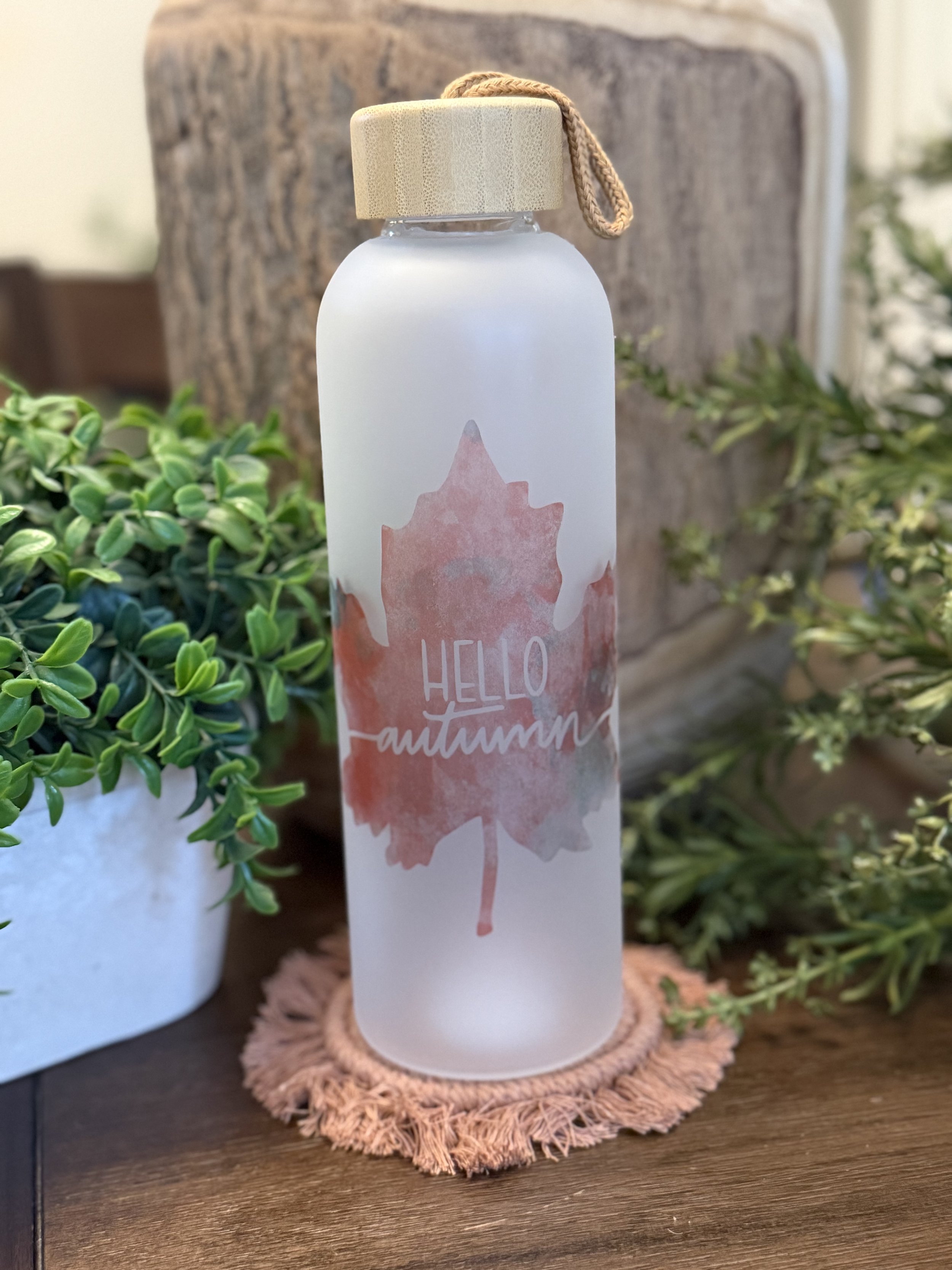 Hello Autumn 25oz frosted glass tumbler