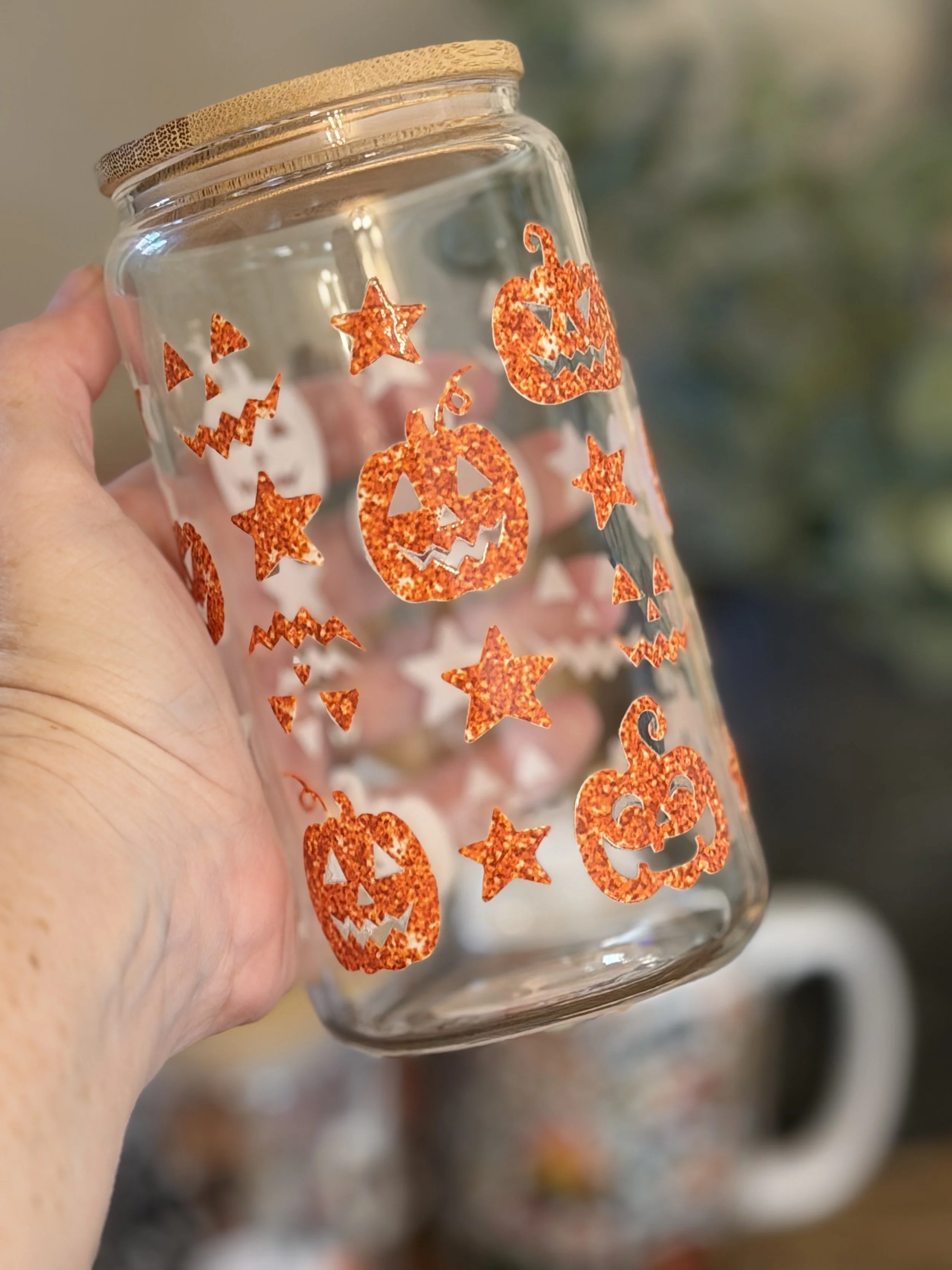 Glitter Jack-O-Lanterns 16oz glass