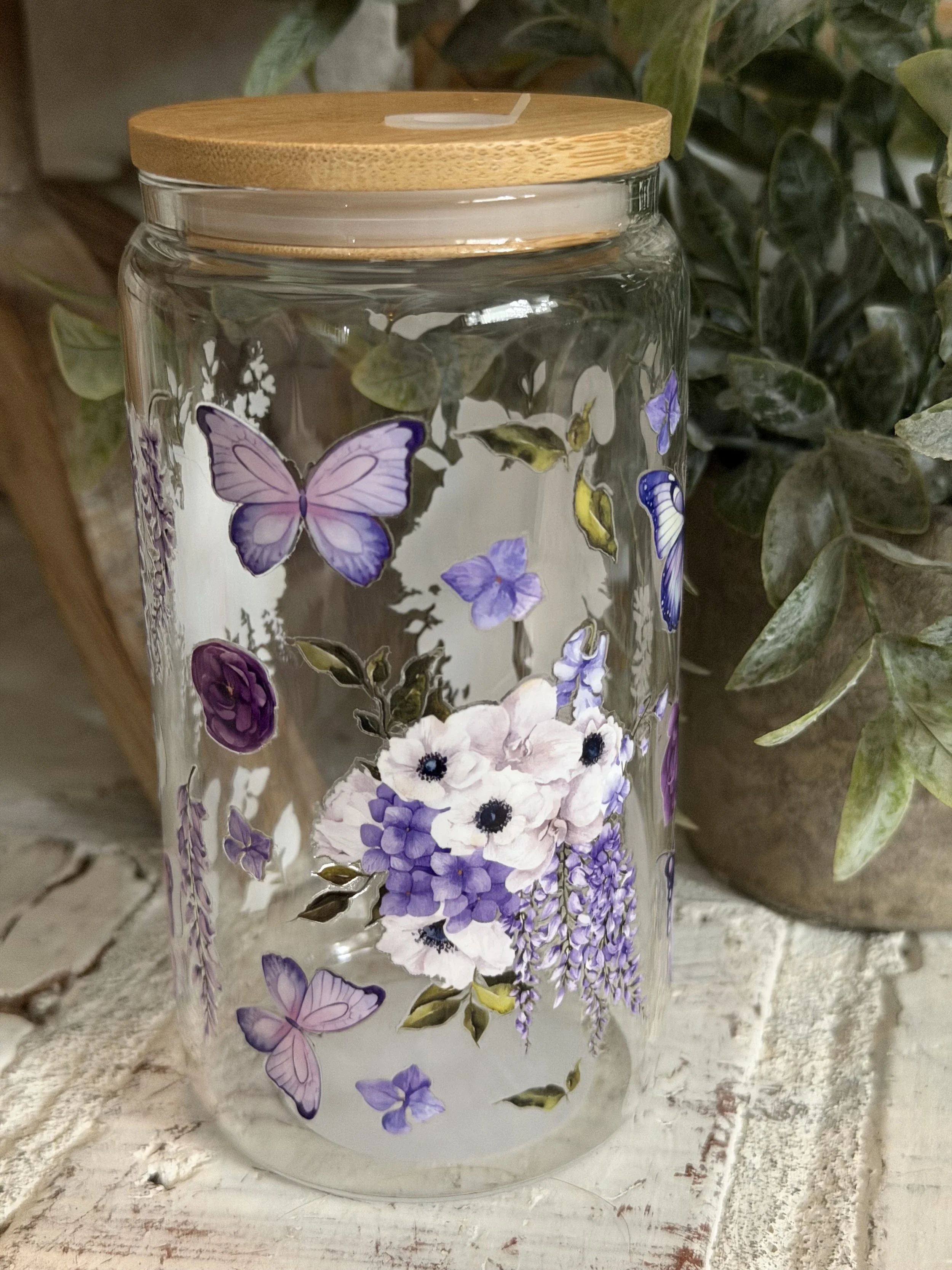 Purple Butterflies 16oz Glass