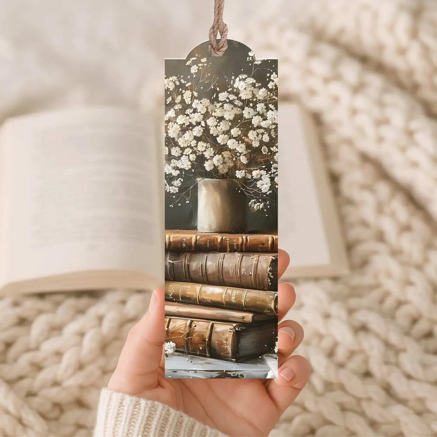Books with Flowers Wood Bookmark