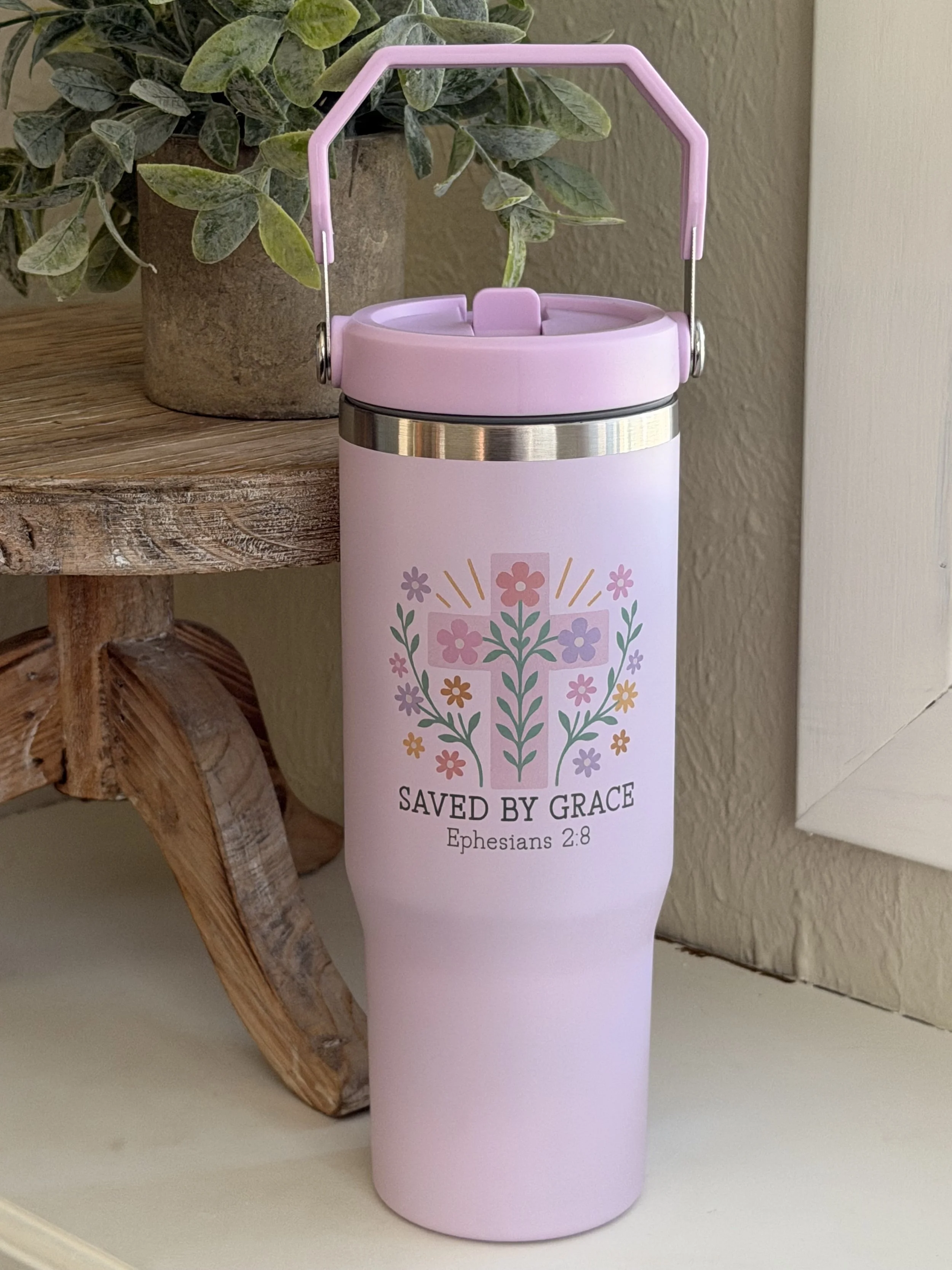 Saved By Grace 30oz flip-straw tumbler