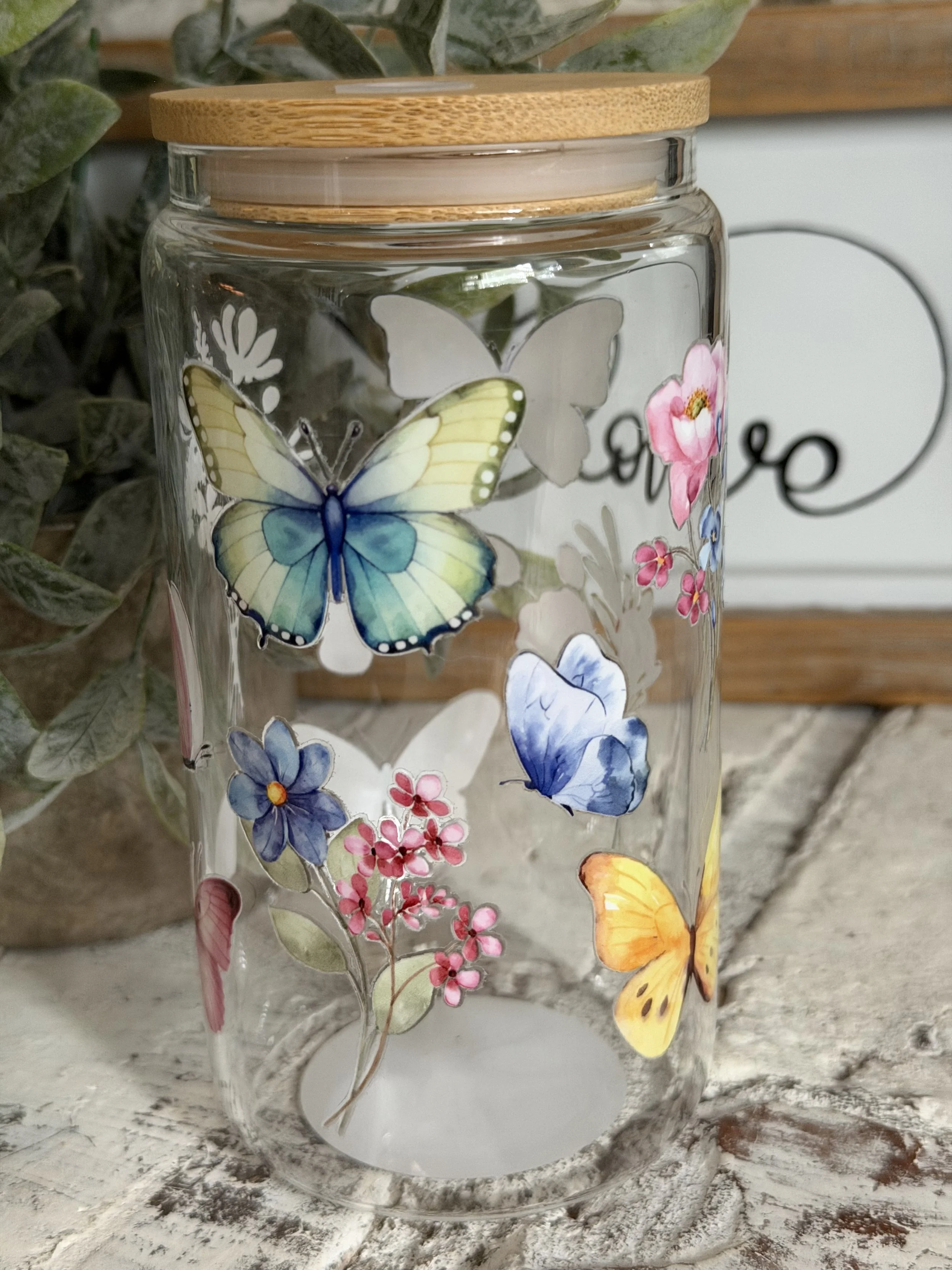 Butterflies & Spring Flowers 16oz Glass