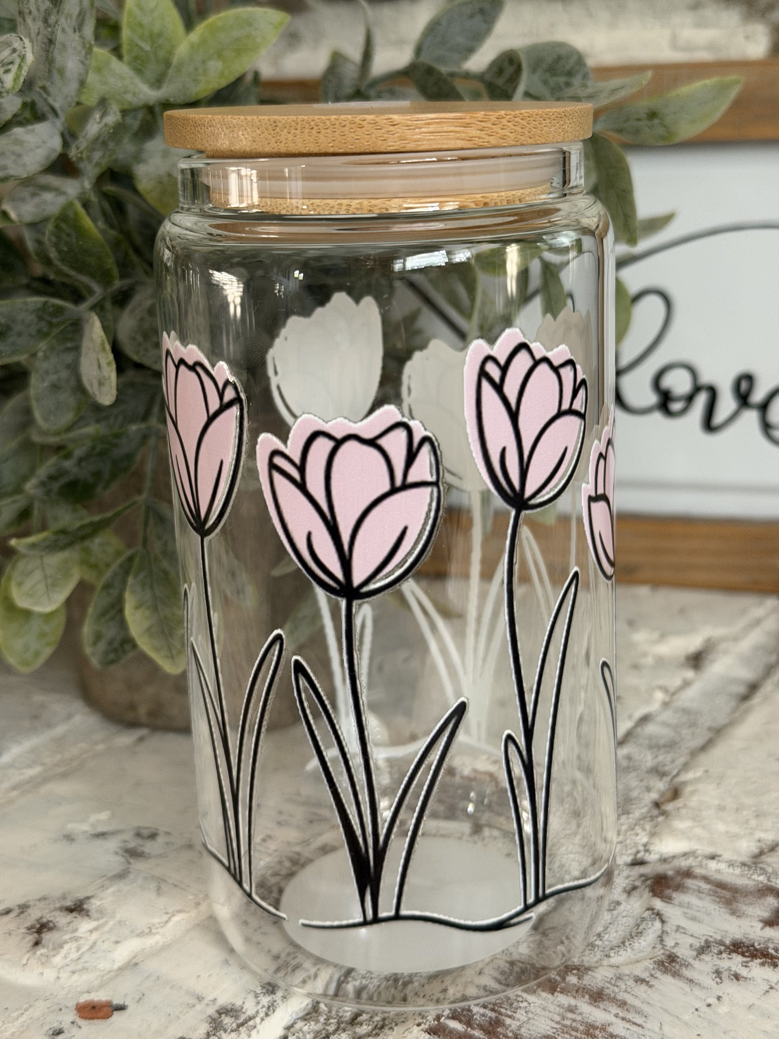 Bold Pink Rose 16oz Glass