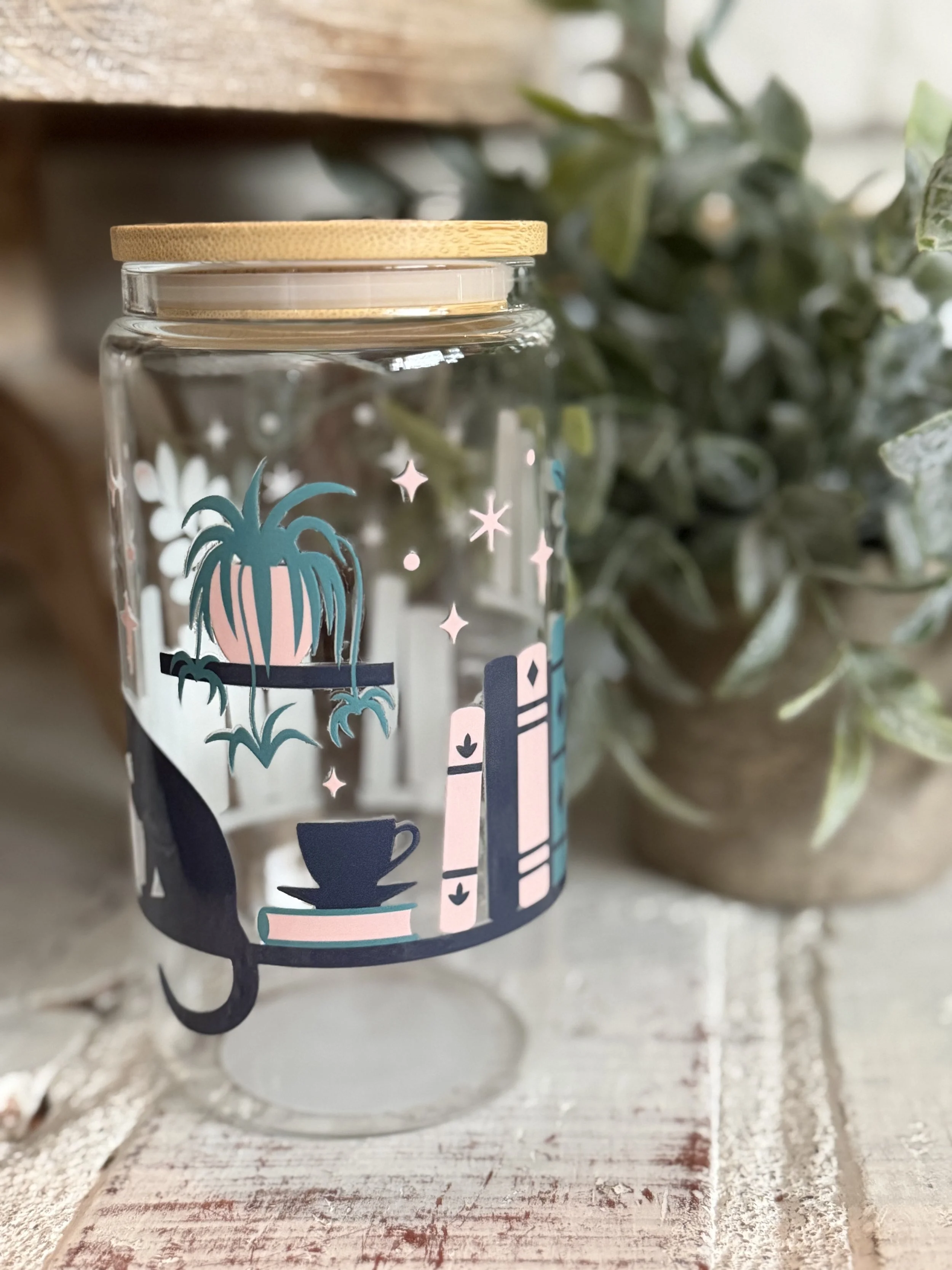 Books, Cats & Plants 16oz glass