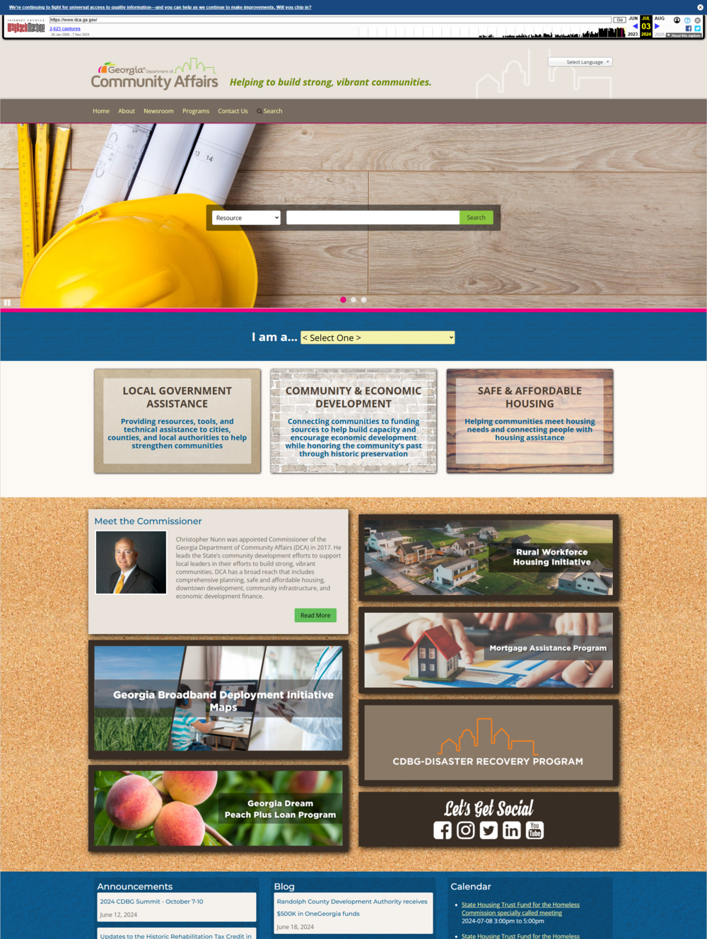 DCA's homepage before we began our engagement