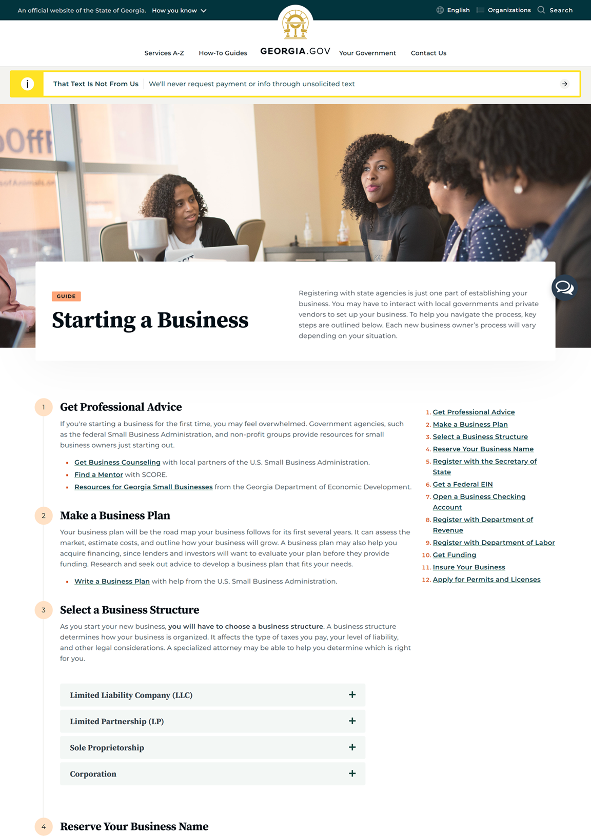 Clip of final published guide on Georgia.gov