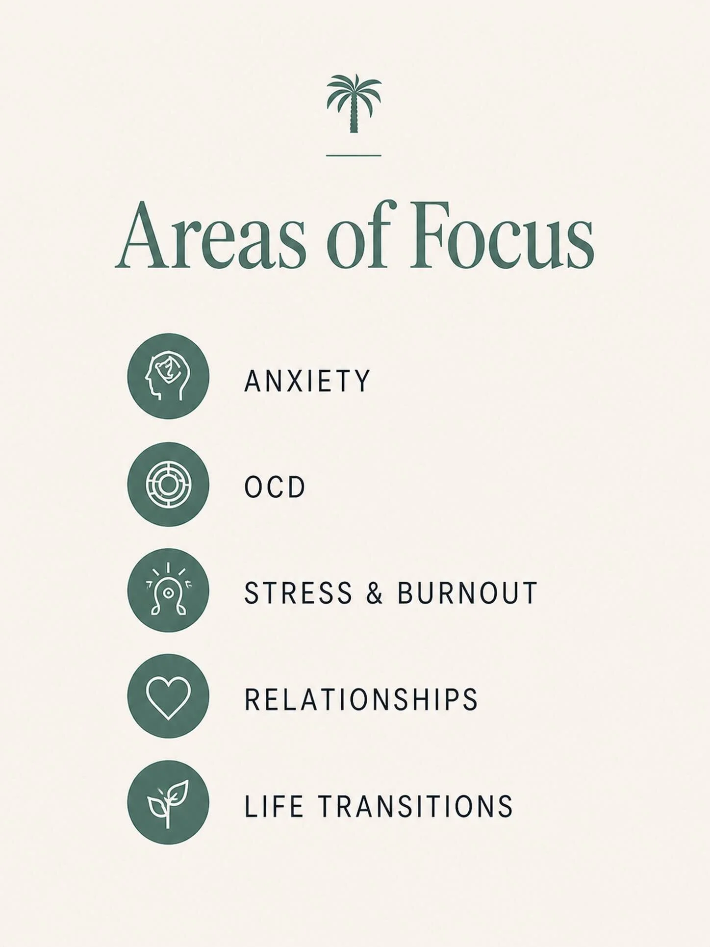 Starting therapy can feel like a big step.

Whether you&rsquo;re feeling overwhelmed, stuck in anxious thoughts, navigating a life transition, or just tired of carrying it all on your own&mdash;this space is for you.

At Palms of Hope Counseling, the