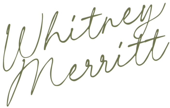 Handwritten style text that says "Whitney Merritt" in olive green color.