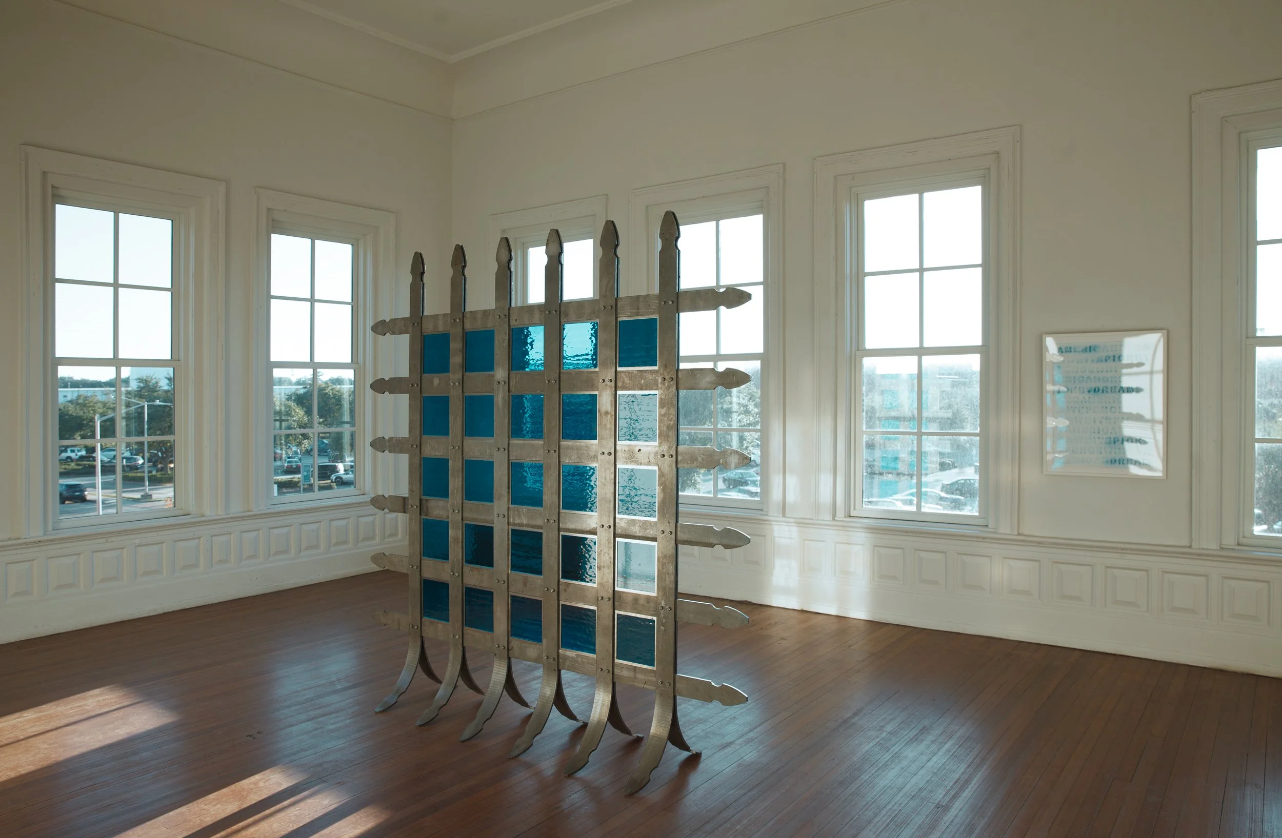   American Divinity , 2023  Steel and Stained Glass 96 × 96 × 22 in. | 244 × 244 × 56 cm 