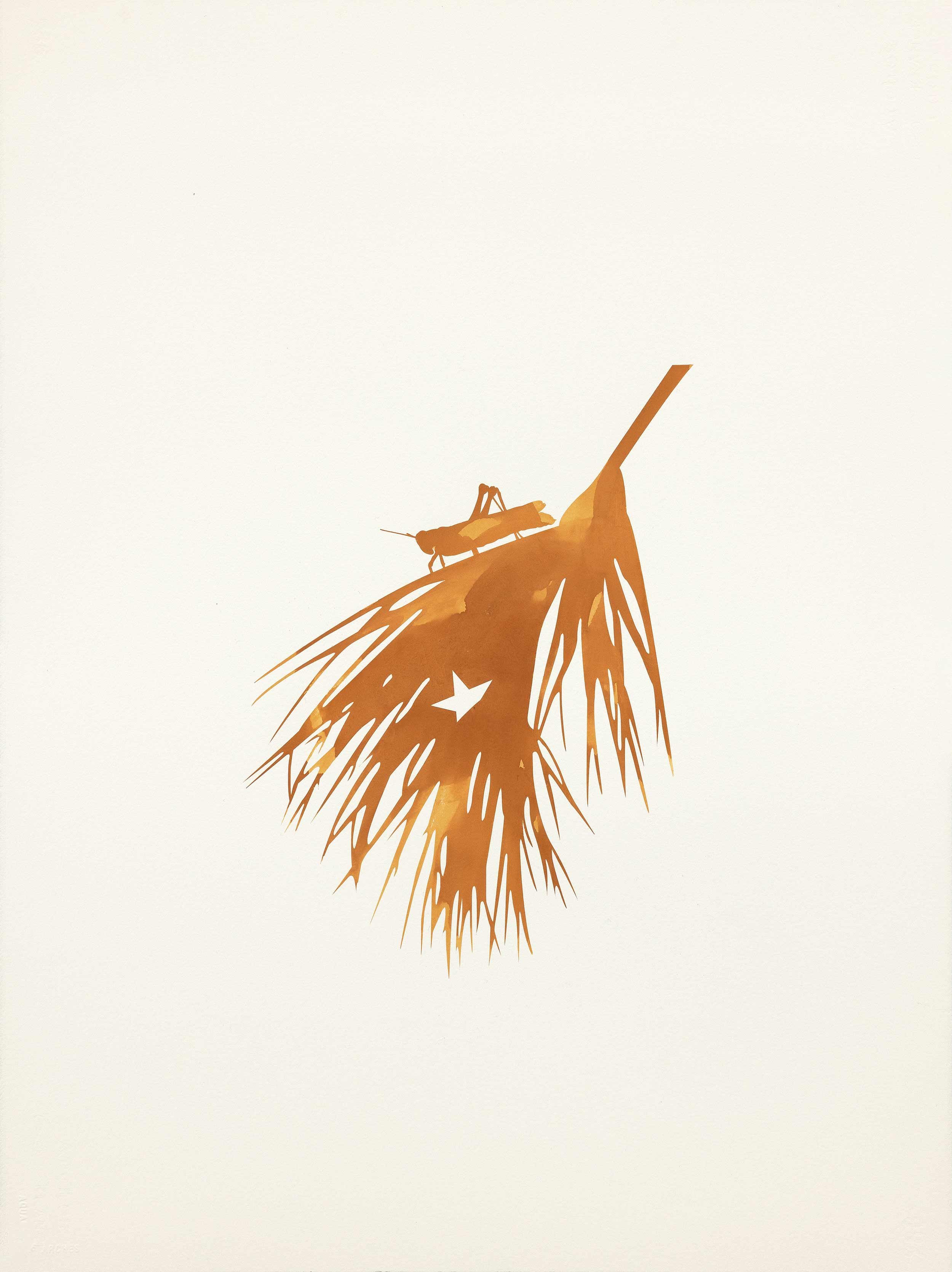    Freedman's Grasshopper (AP) , 2026  Rust on Paper 30 x 22 in | 76.2 x 55.9 cm 