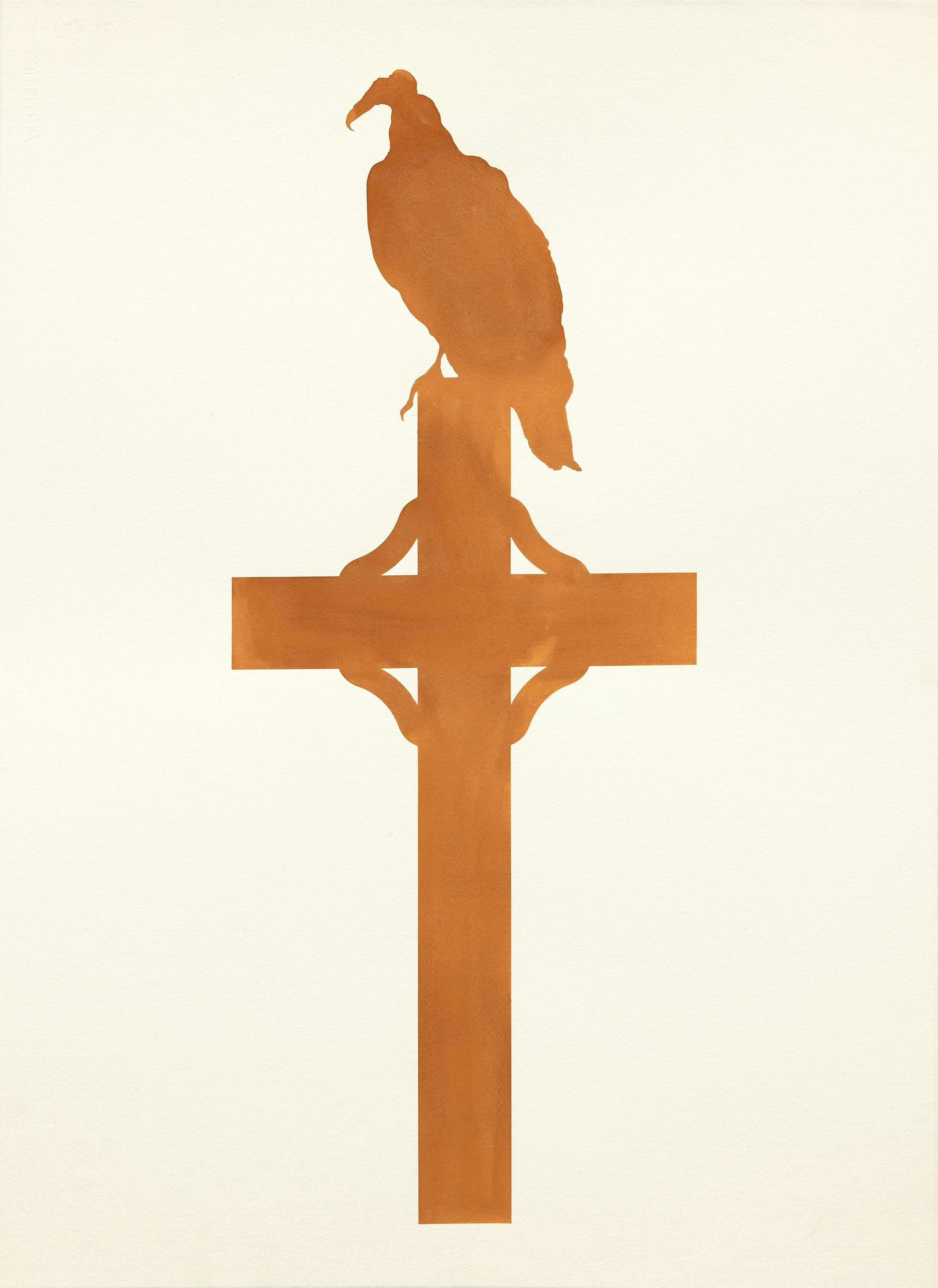    Charleston Eagle Perched on a Branched Cross , 2026  Rust on Paper 30 x 22 in | 76.2 x 55.9 cm 