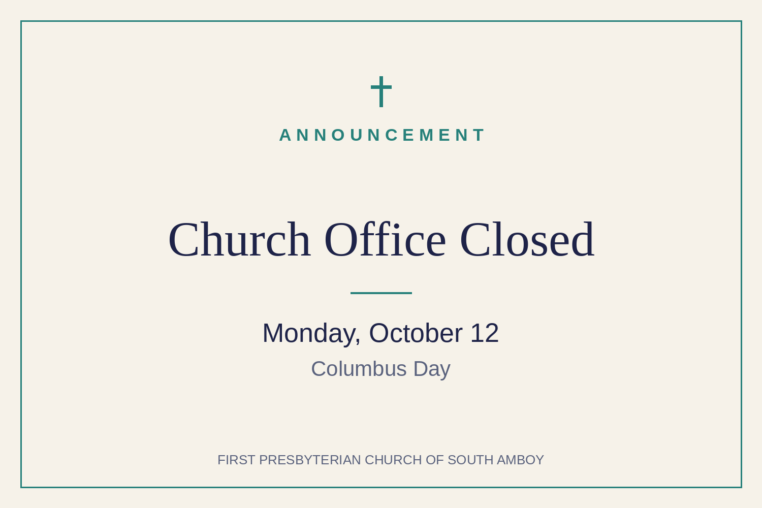 Church Office Closed – Columbus Day