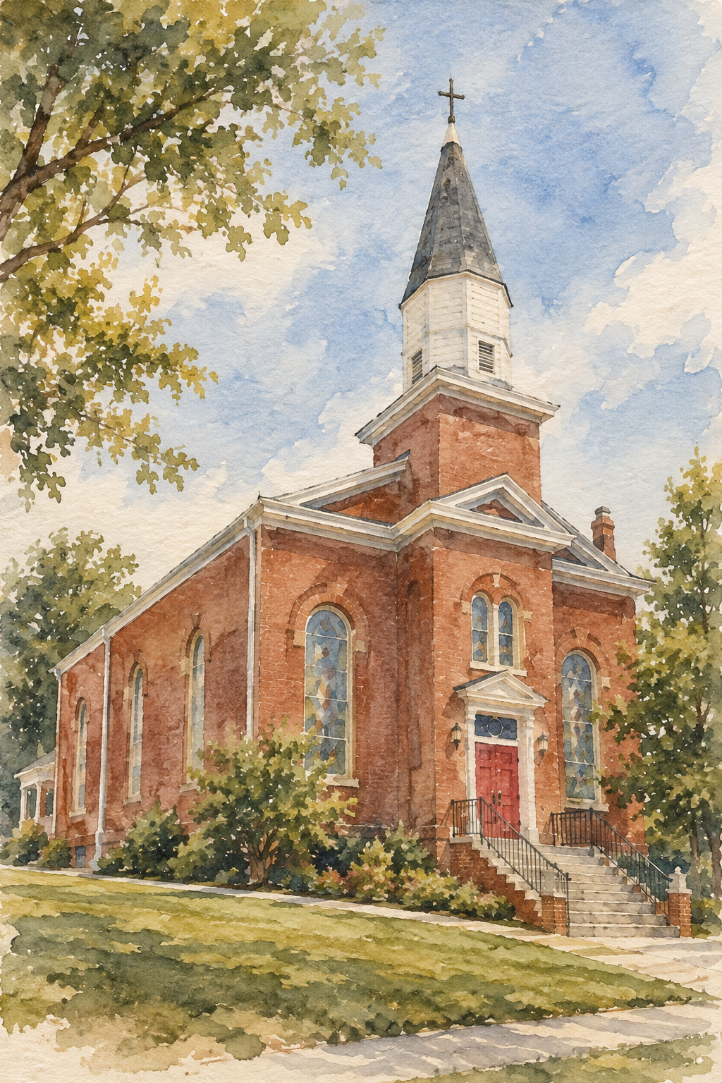 Watercolor painting of First Presbyterian Church of South Amboy