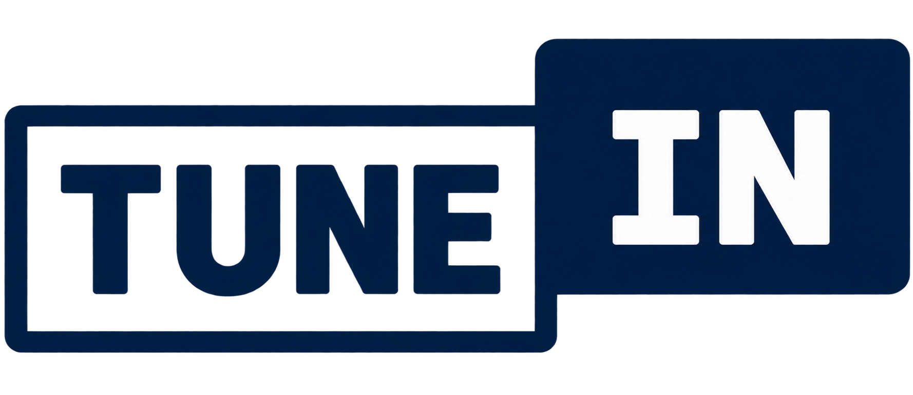 Sign with the words 'TUNE IN' in white letters on a dark blue background.