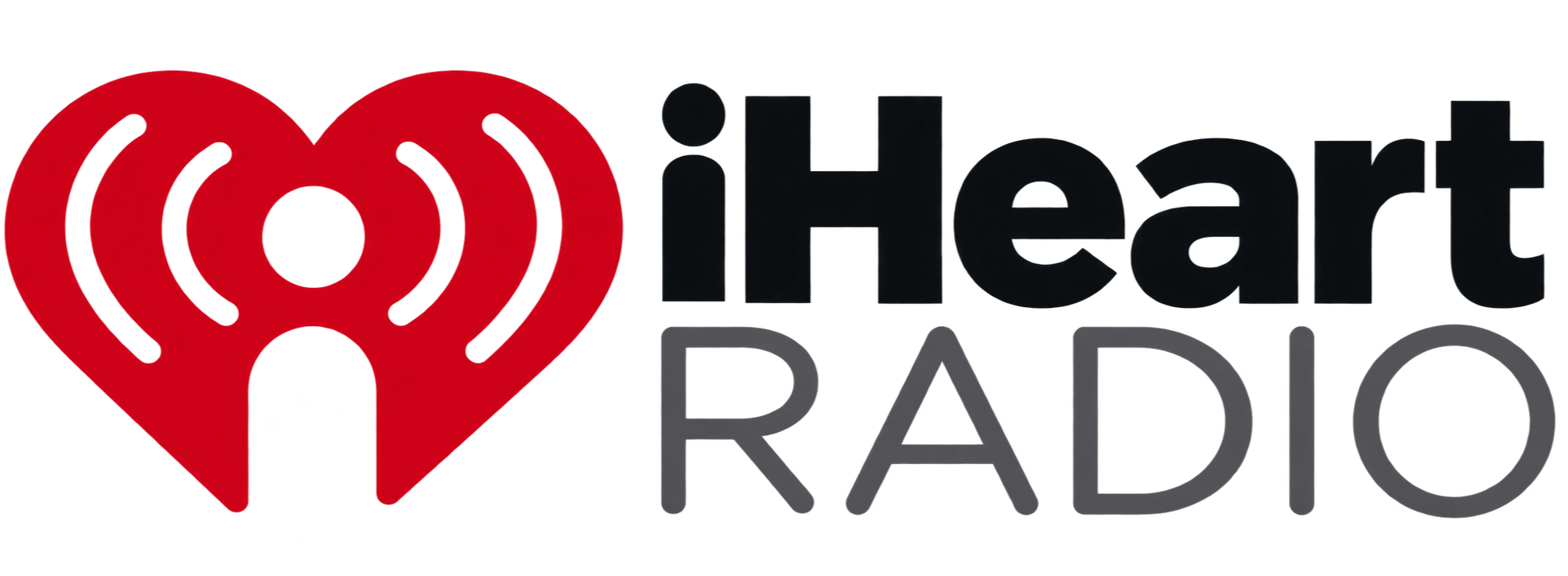 Logo for iHeartRadio featuring a red heart with a radio signal icon inside, with the words 'iHeart RADIO' in black and gray text.