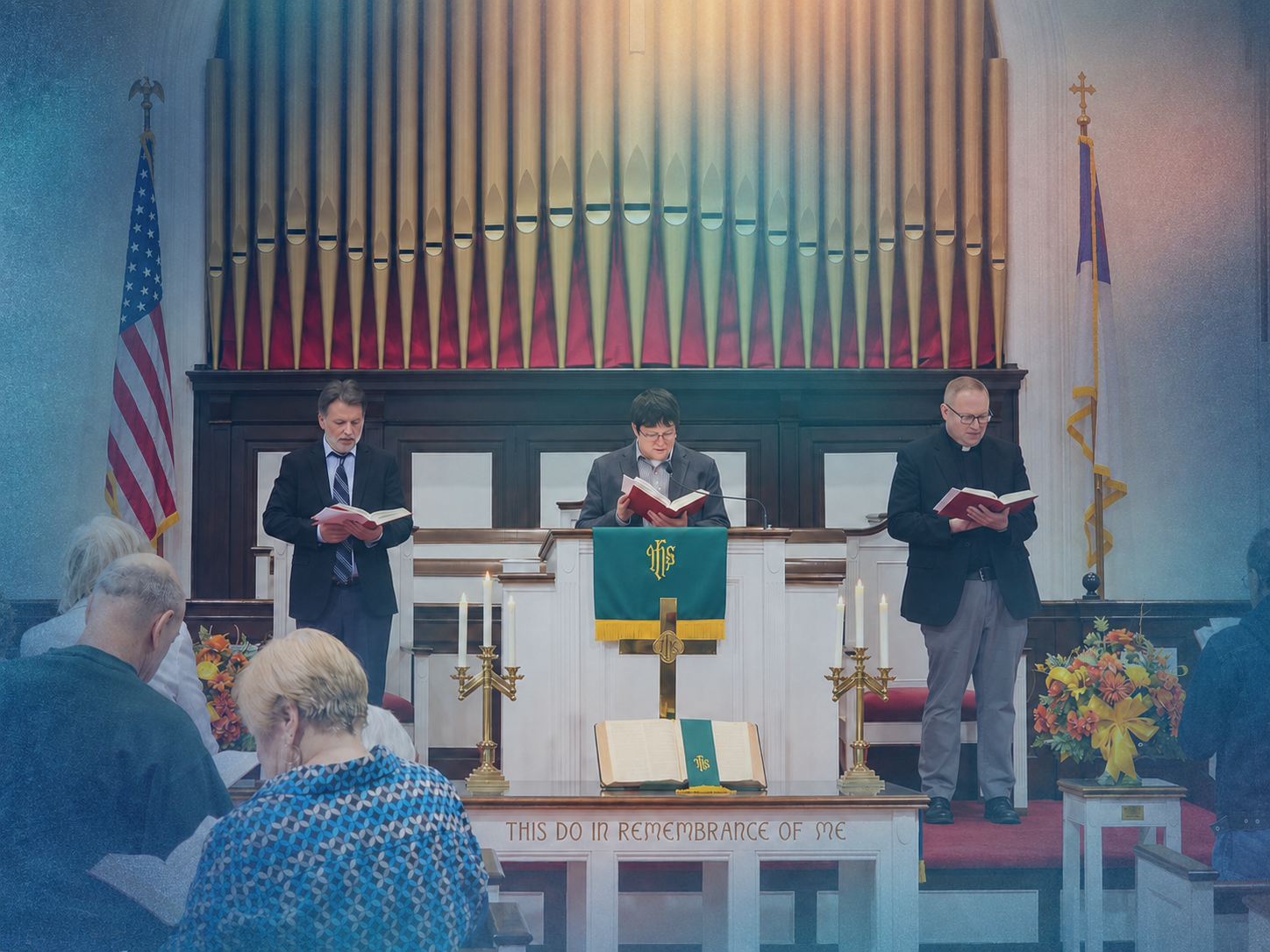 Worship service at the altar of First Presbyterian Church of South Amboy, NJ
