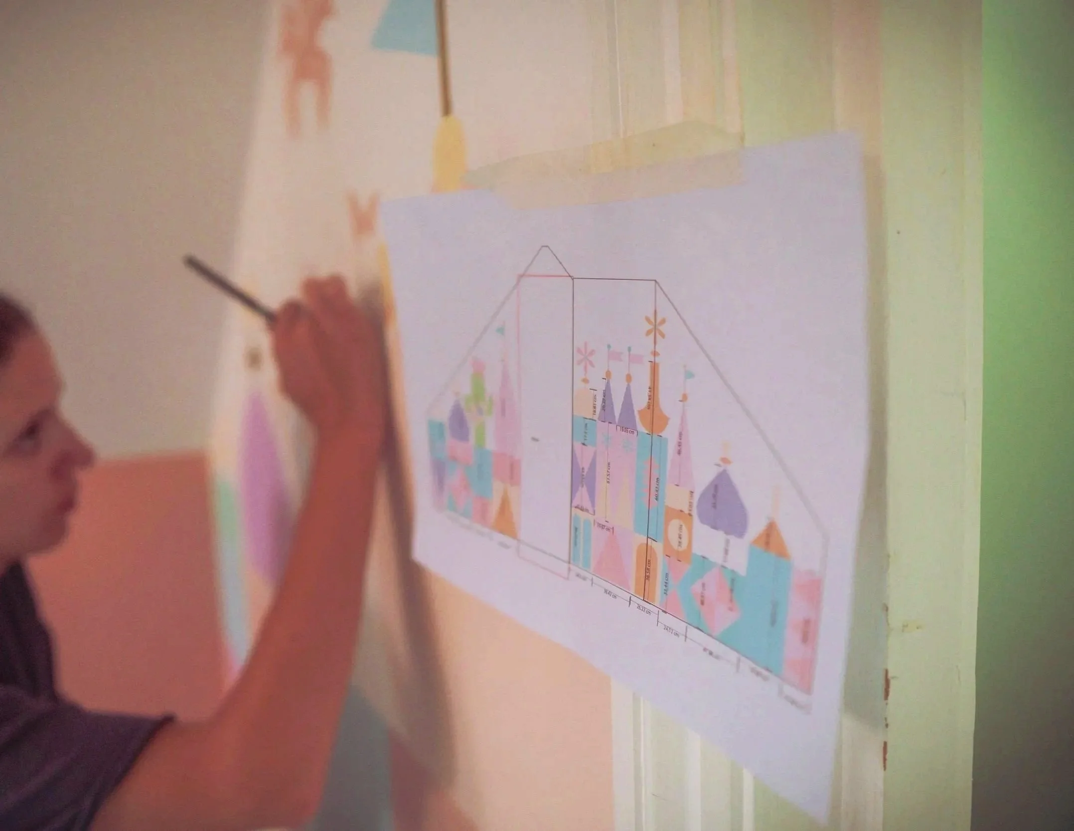 West London based muralist painting child's bedroom nursery mural process