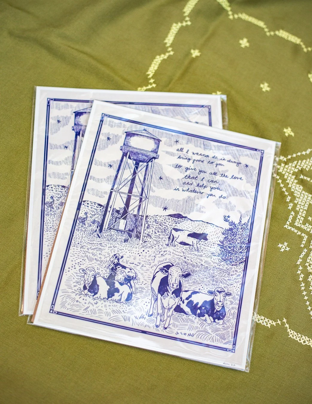 Beach Boys print reads "All I wanna do Is always bring good to you To give you all the love I can And help you in whatever you do"