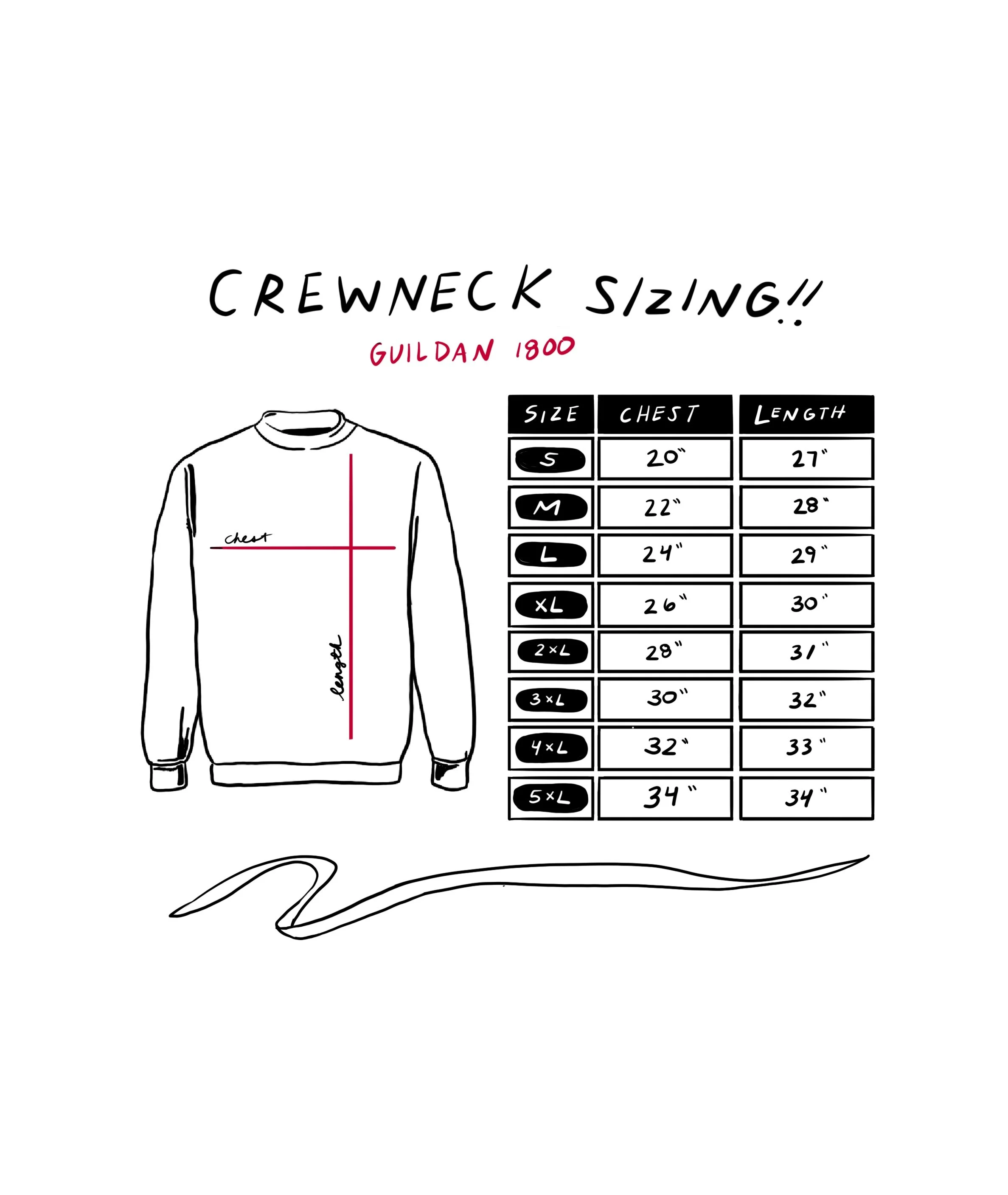 gilden crewneck size chart
