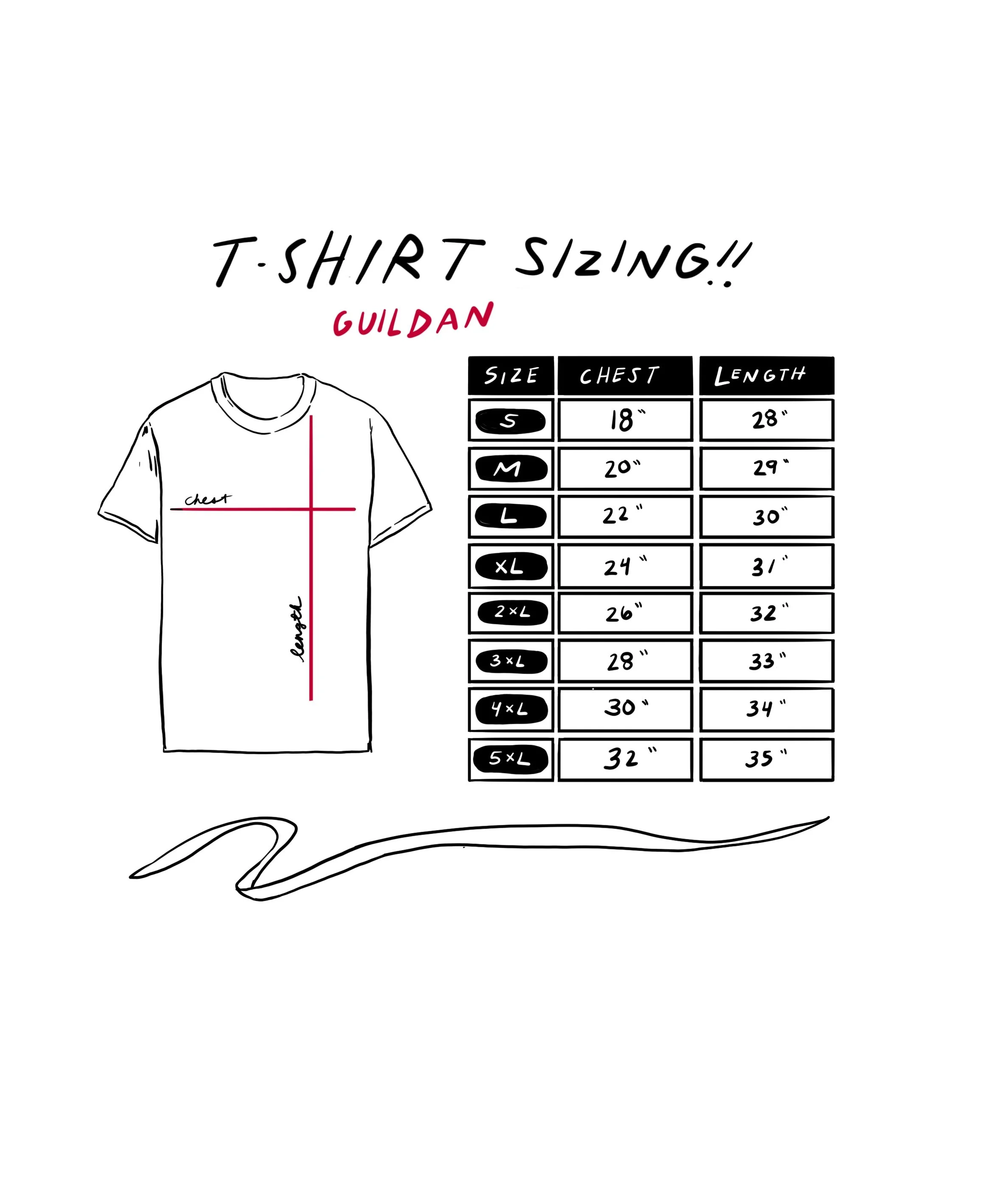 gilden t-shirt size chart