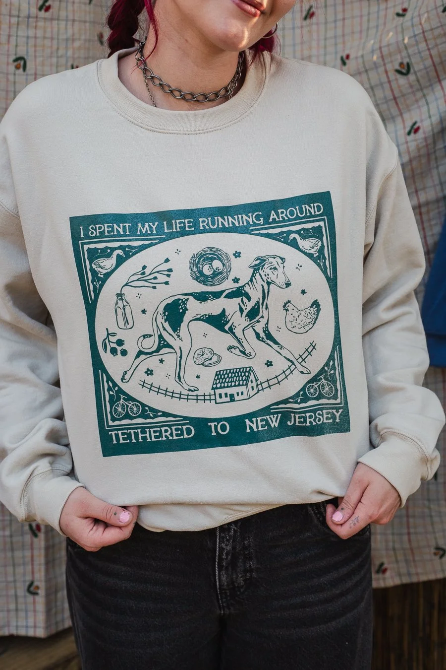 I spent my life running around tethered to New Jersey crewneck in Sand