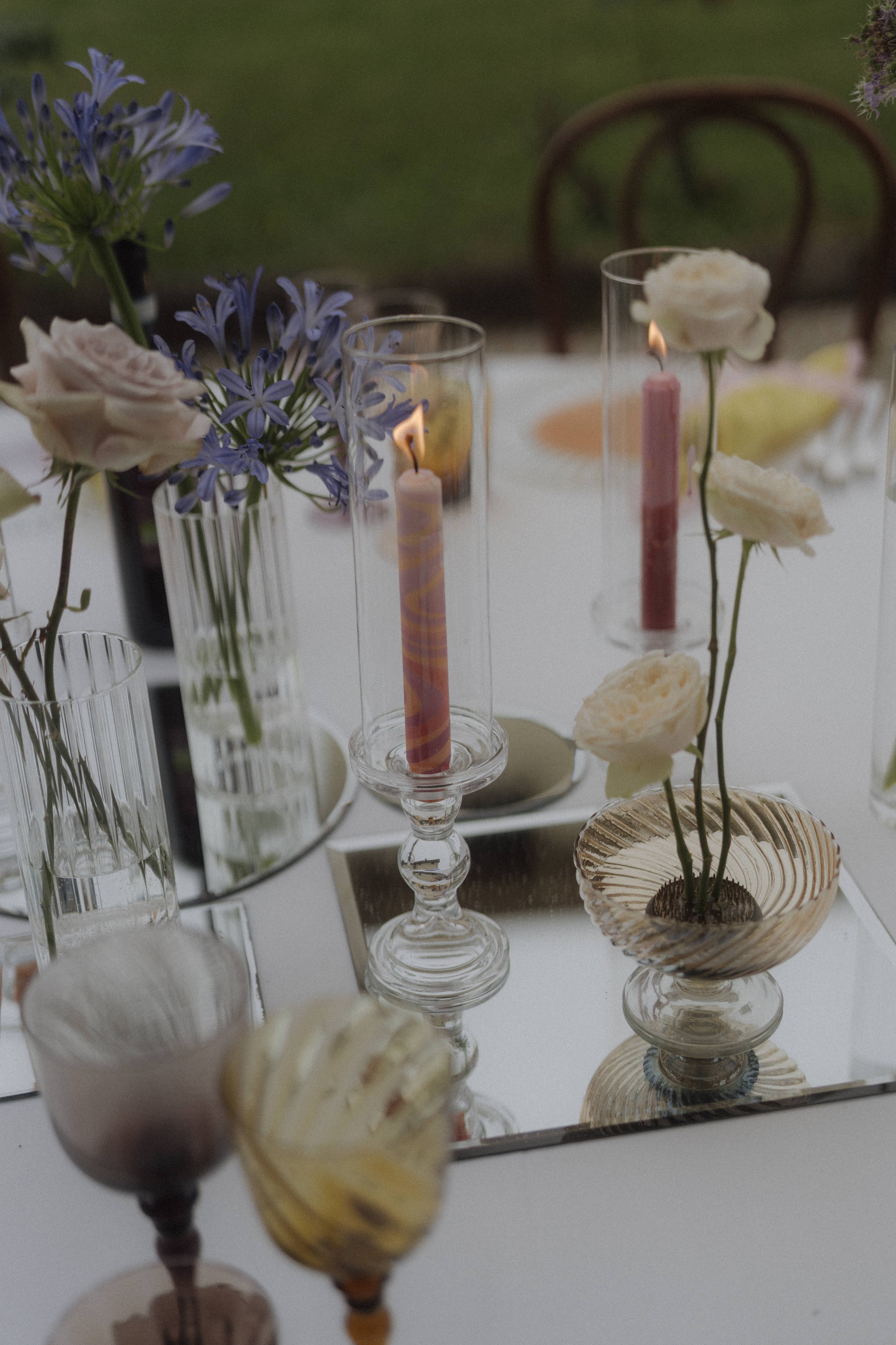 Bold and pop color floral arrangements and elegant wedding stationery