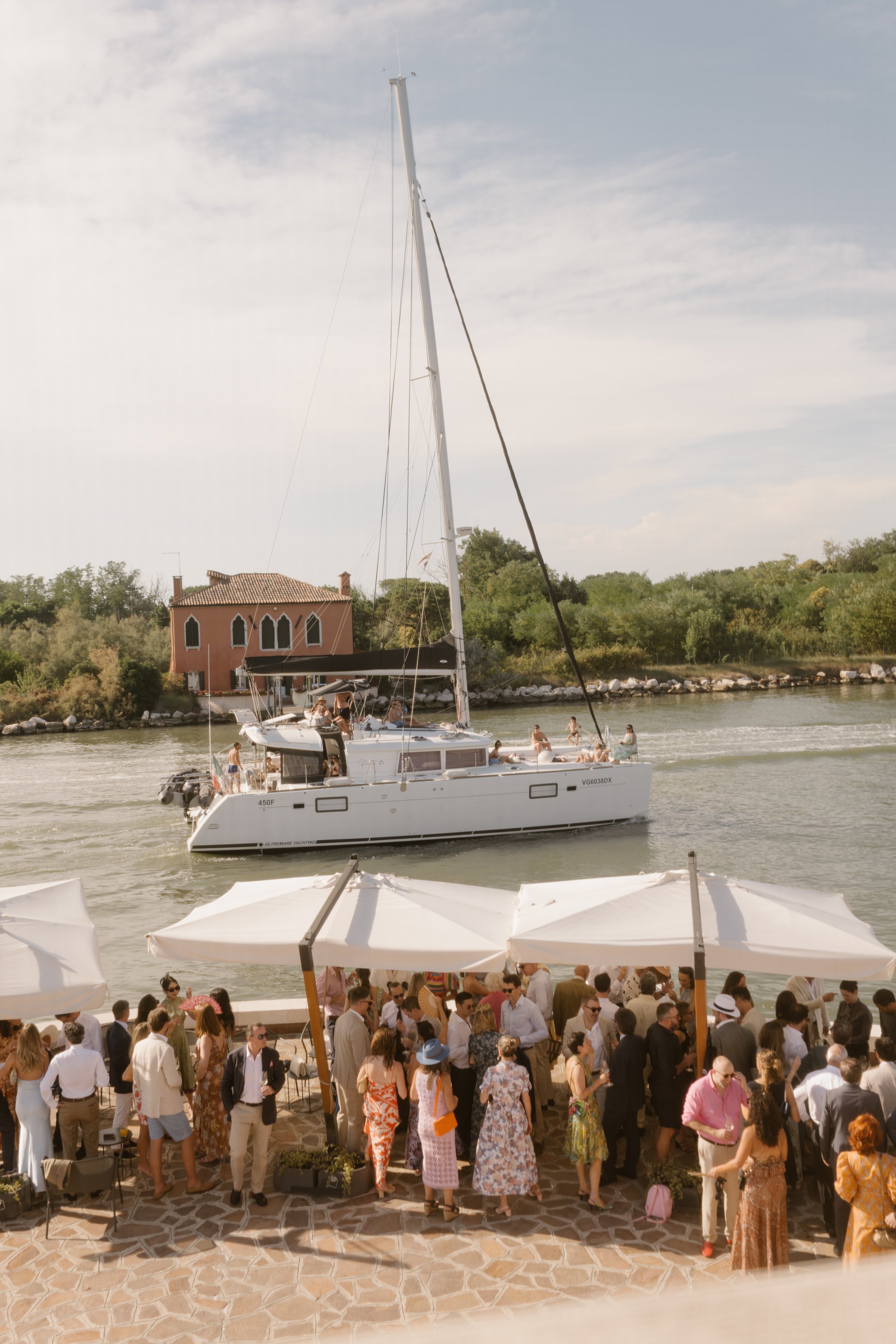 Outdoor aperitif at Venissa on Mazzorbo island, Venice.