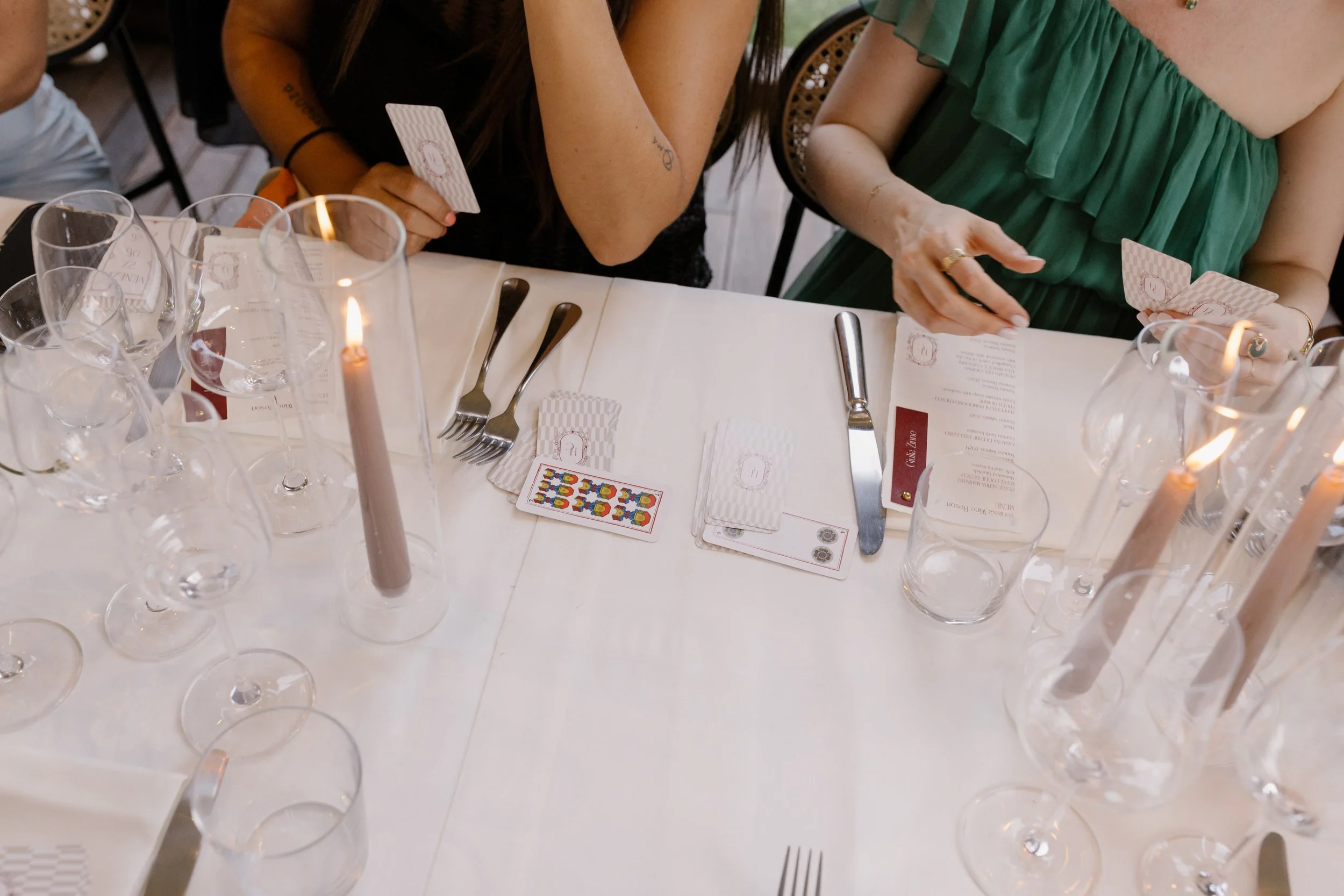 Custom Trevisan playing cards place setting and favor for a destination wedding in Venice.