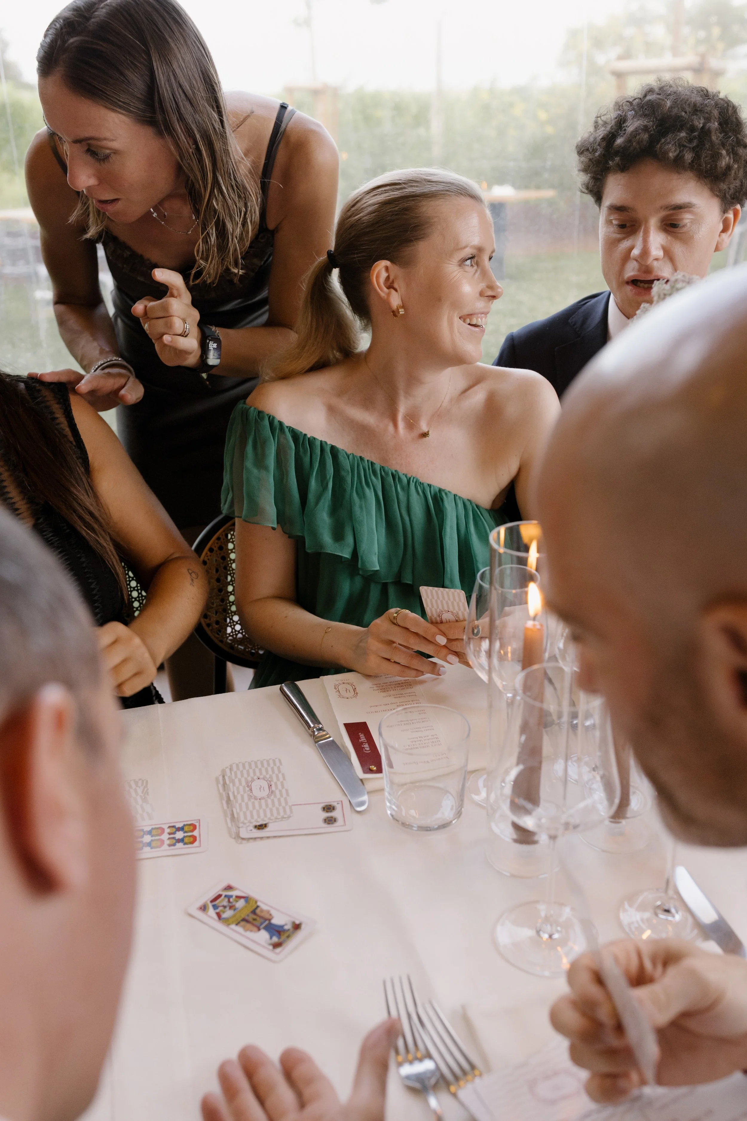 Custom Trevisan playing cards place setting and favor for a destination wedding in Venice.