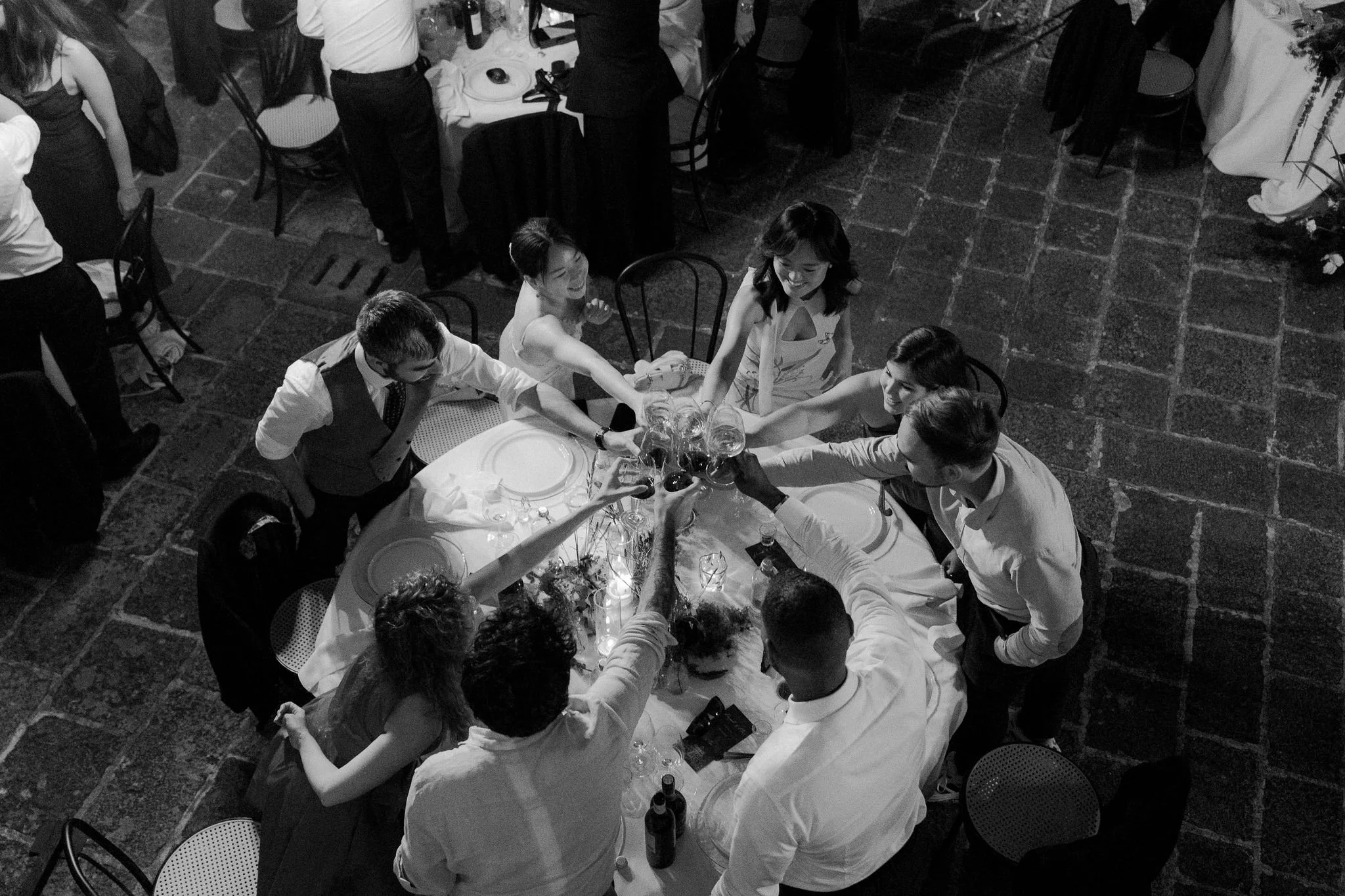 Wedding dinner on the terrace of Villa Selvatico overlooking the Euganean Hills.